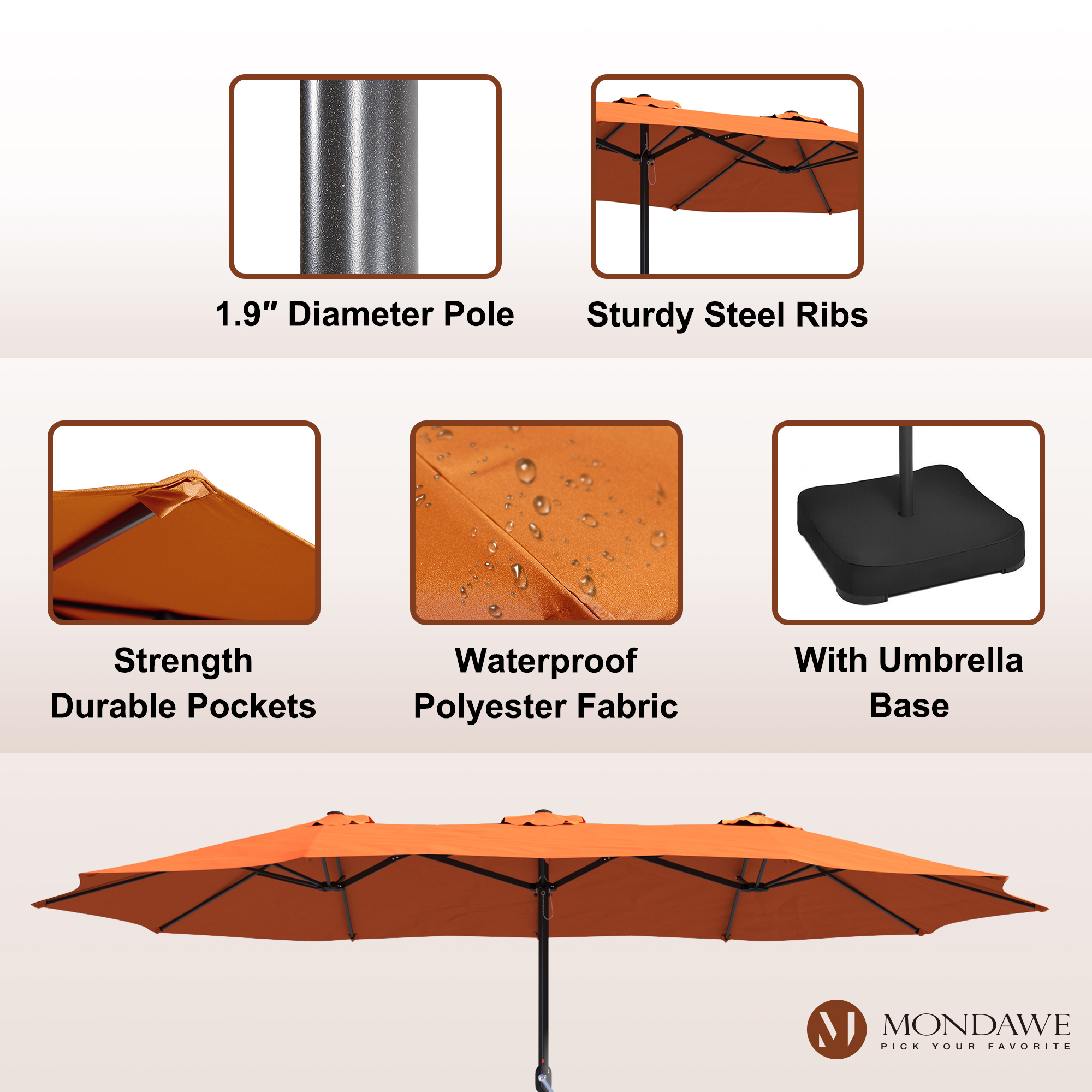 Mondawe 15ft Rectangular Patio Market Umbrella with Base-Mondawe