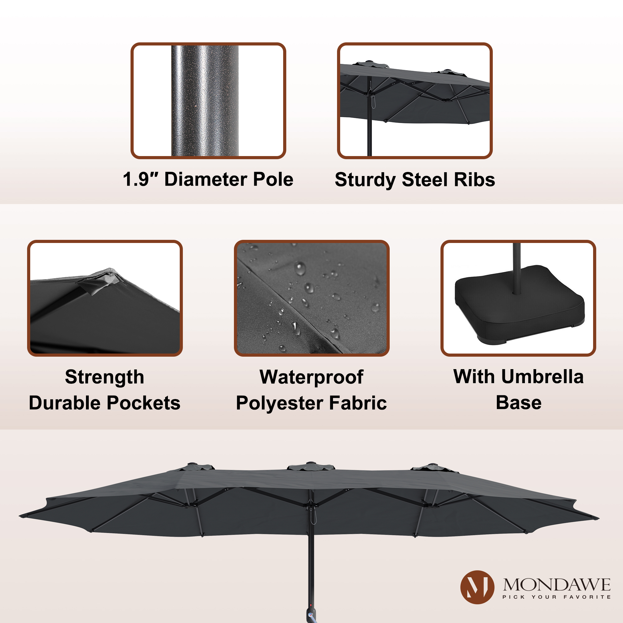 Mondawe 15ft Rectangular Patio Market Umbrella with Base-Mondawe