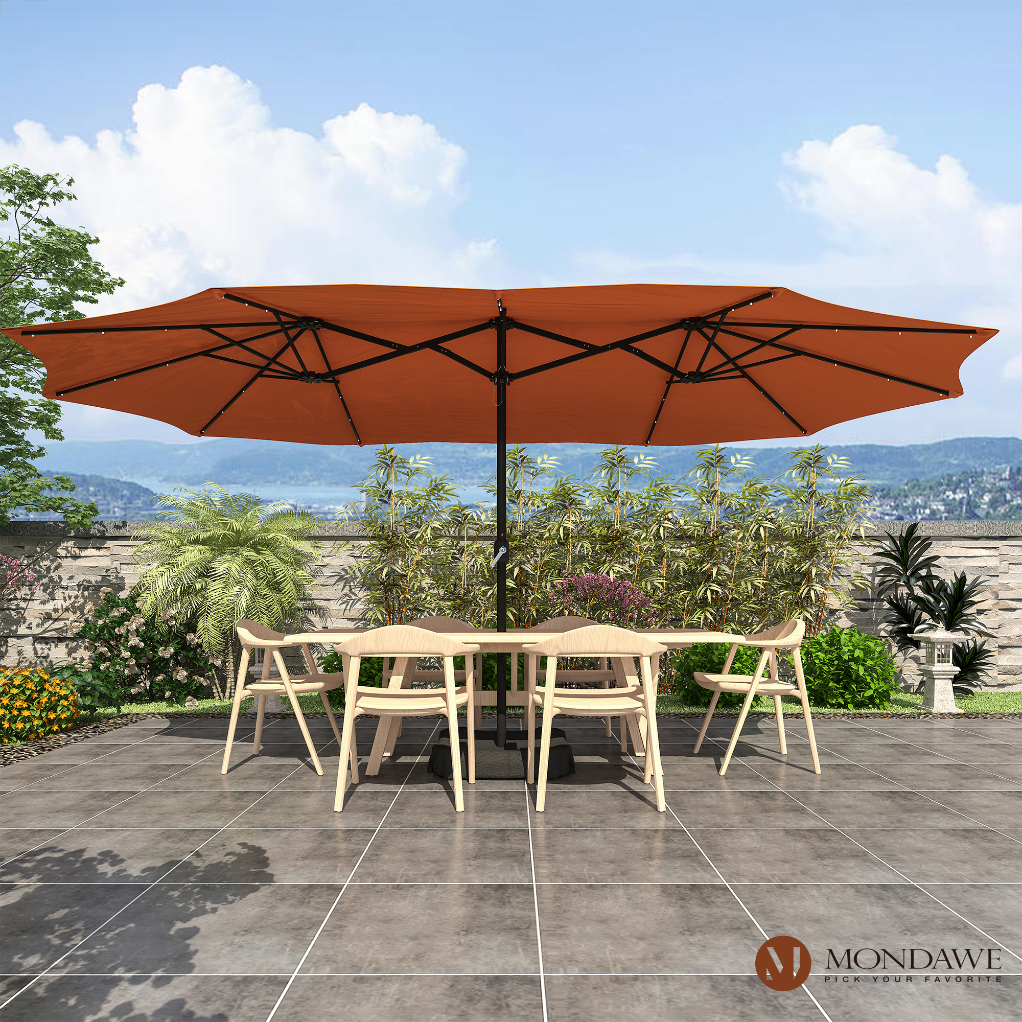 Mondawe 15ft Rectangular Patio Umbrella with Base and LED Lights-Mondawe