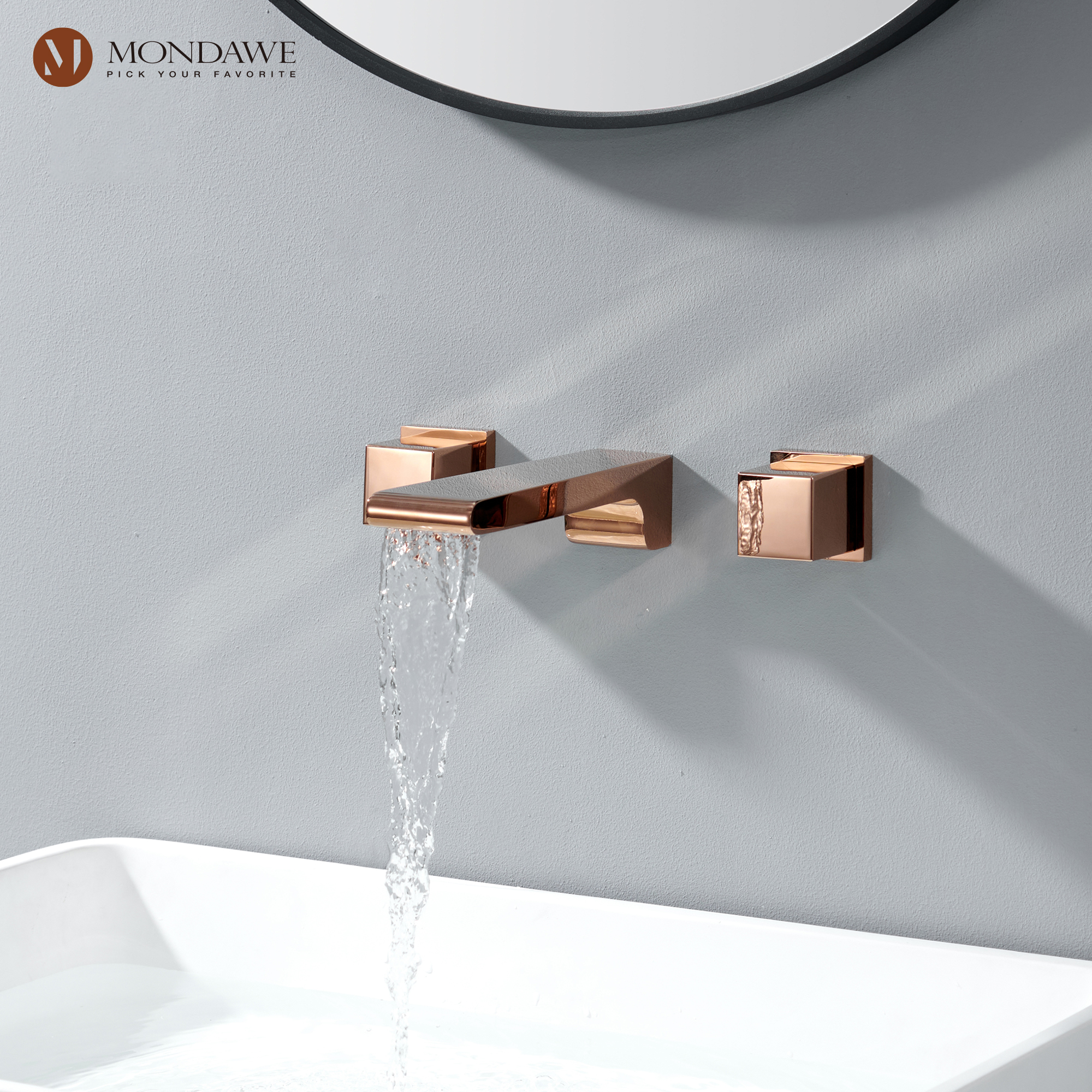 Mondawe Spot Free Widespread Wall Mount 3-Hole Sink  Water Tap with Double Handle-Mondawe