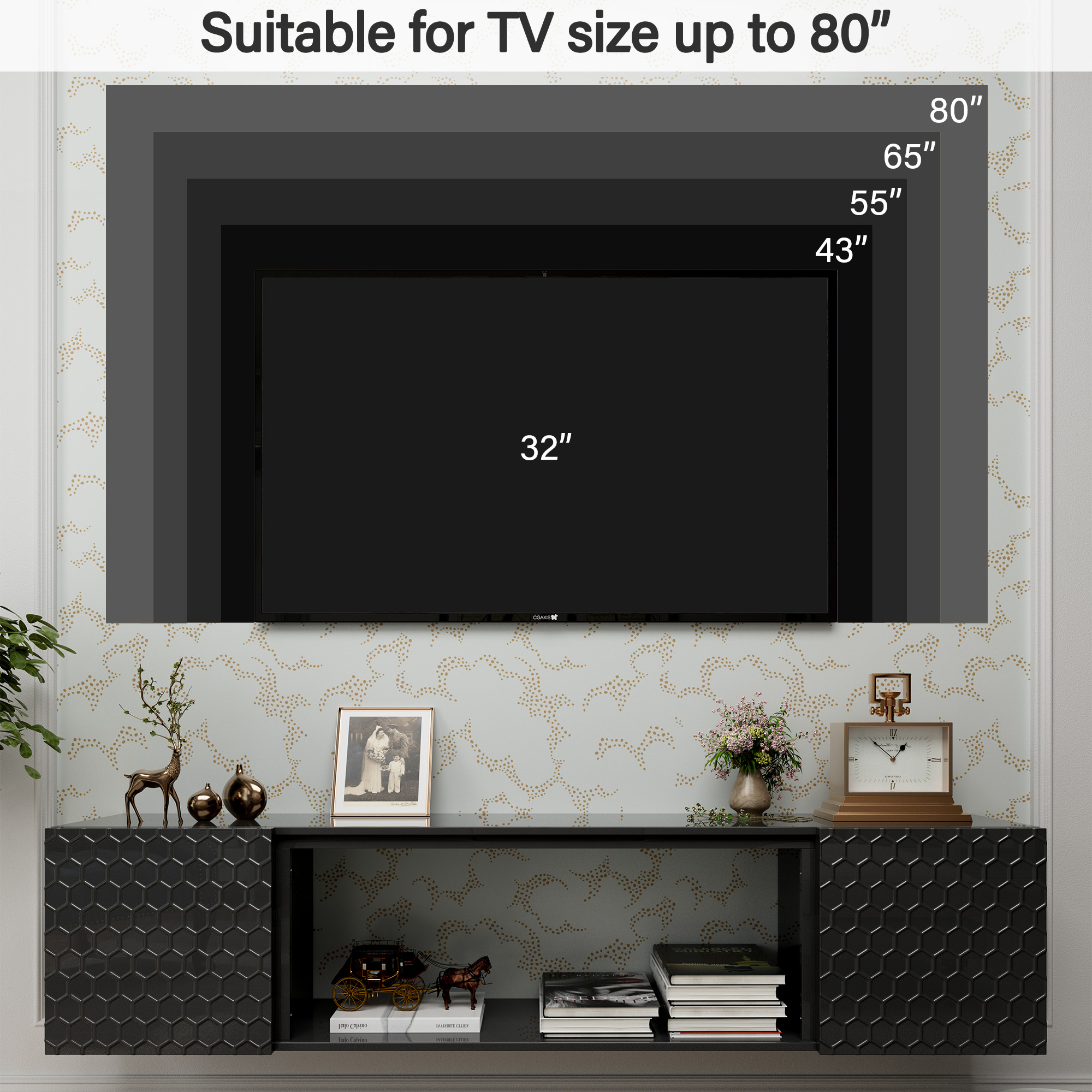 Wall Mount Floating TV Stand up for 70/80 inch TV