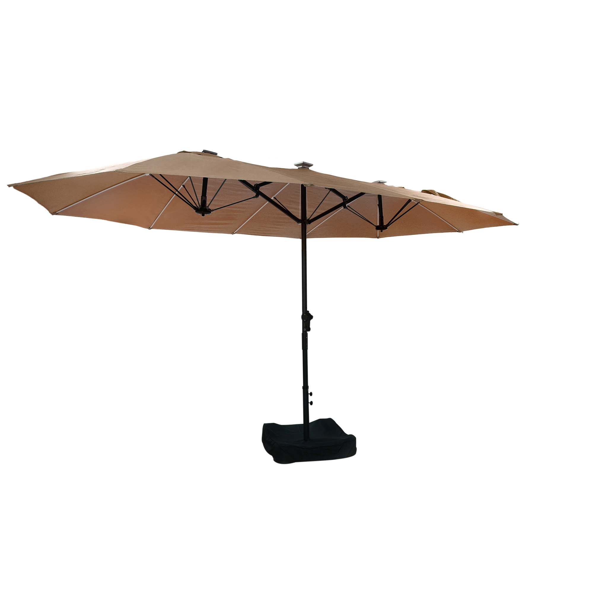 15ft Rectangular Dual-Sided Patio Fiberglass Ribs Umbrella with LED Lights