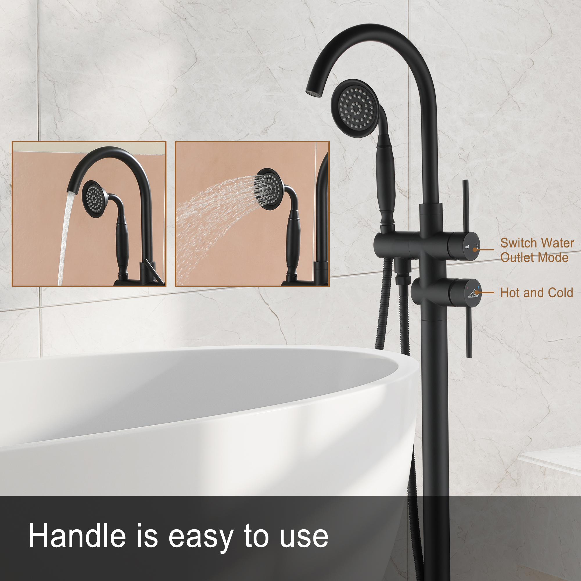 2.5 GPM Floor Mount Freestanding Tub Faucet with Handheld Shower, Brushed Nickel/Matte Black