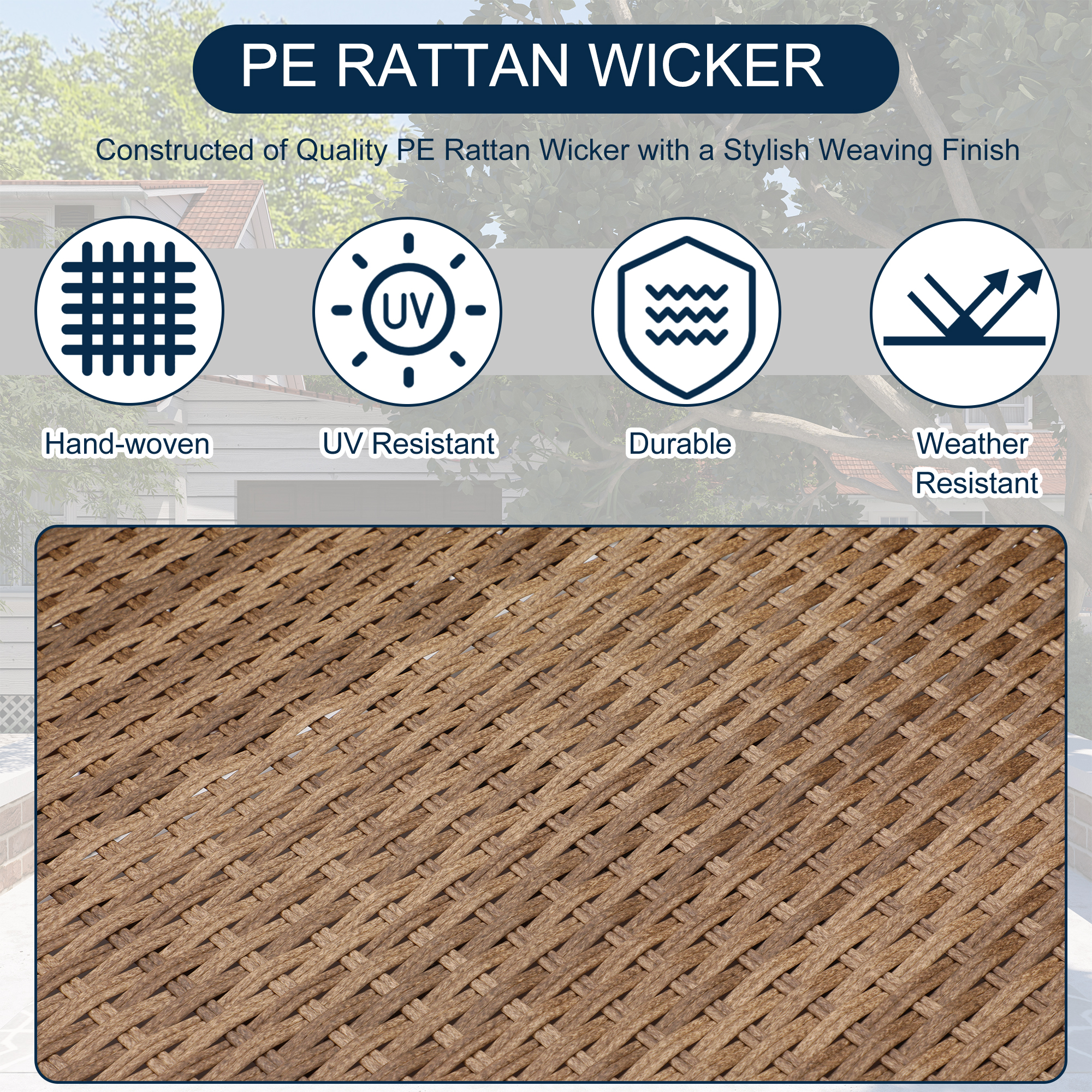 5-Piece Patio Rattan Wicker PE Conversation Set with Cushions