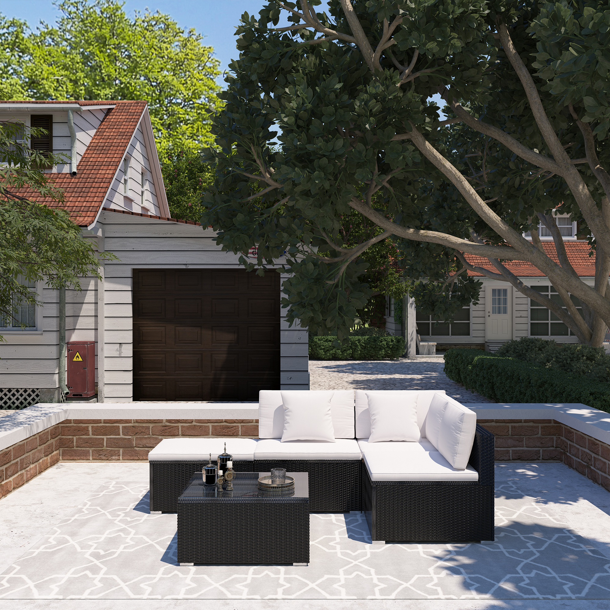 5-Piece All-Weather Wicker Patio Conversation Set with Cushions