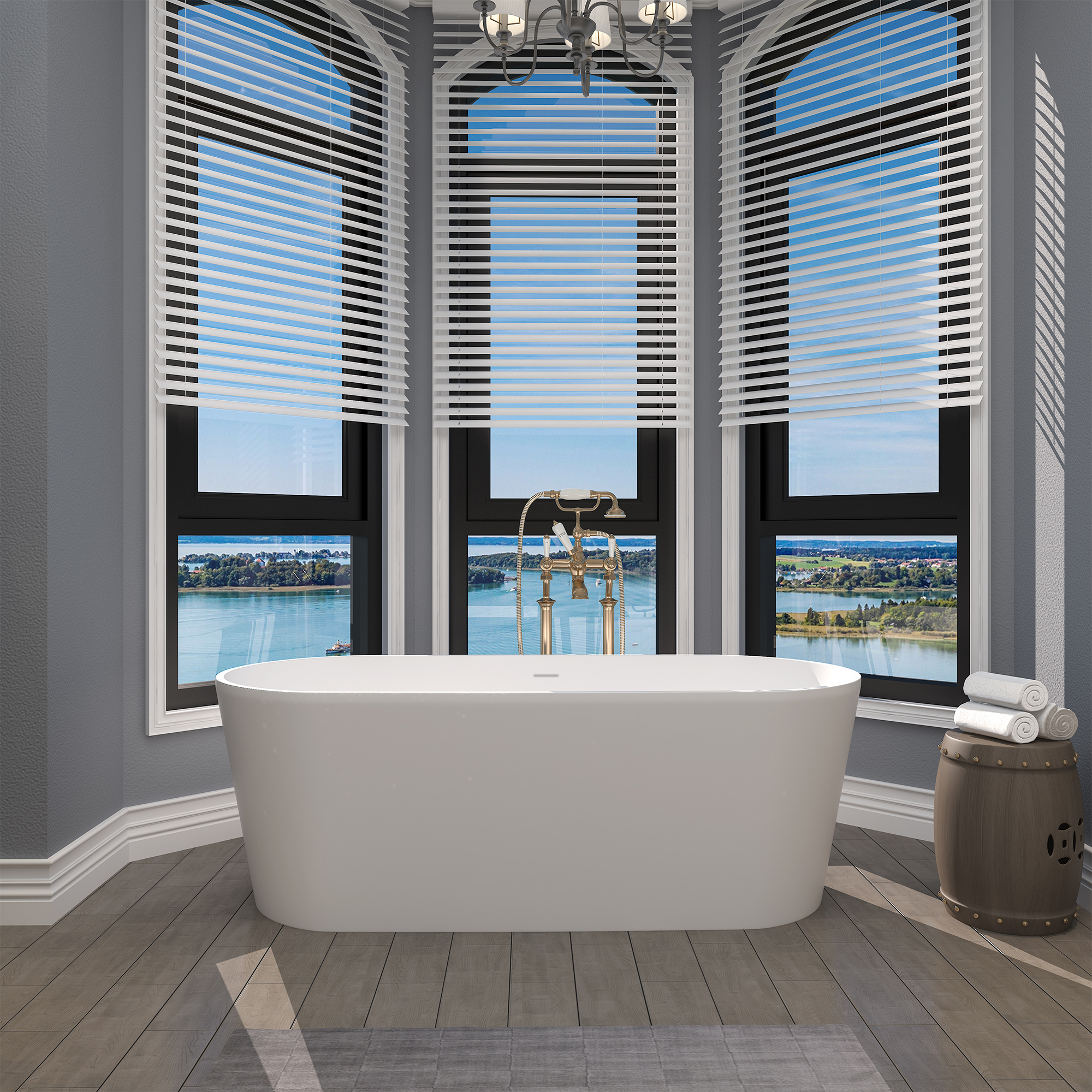 63" Matte White Faux Stone Freestanding Soaking Tub with Drain , Eco-friendly materials, hand-polished, freestanding soaking tub