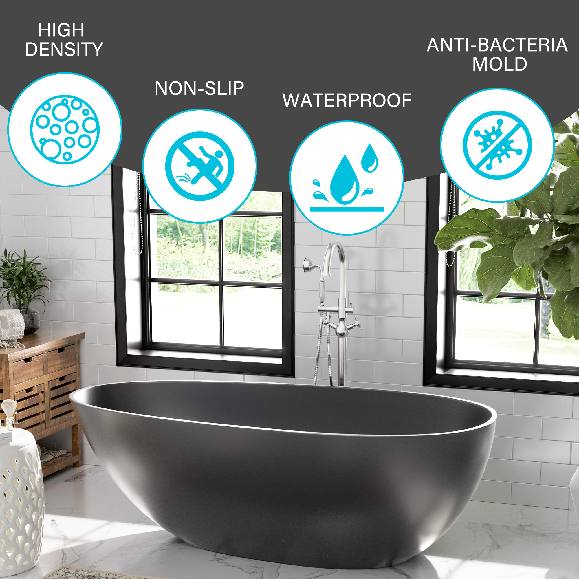 Luxury 67" Solid Surface Freestanding Soaking Bathtub with Drain