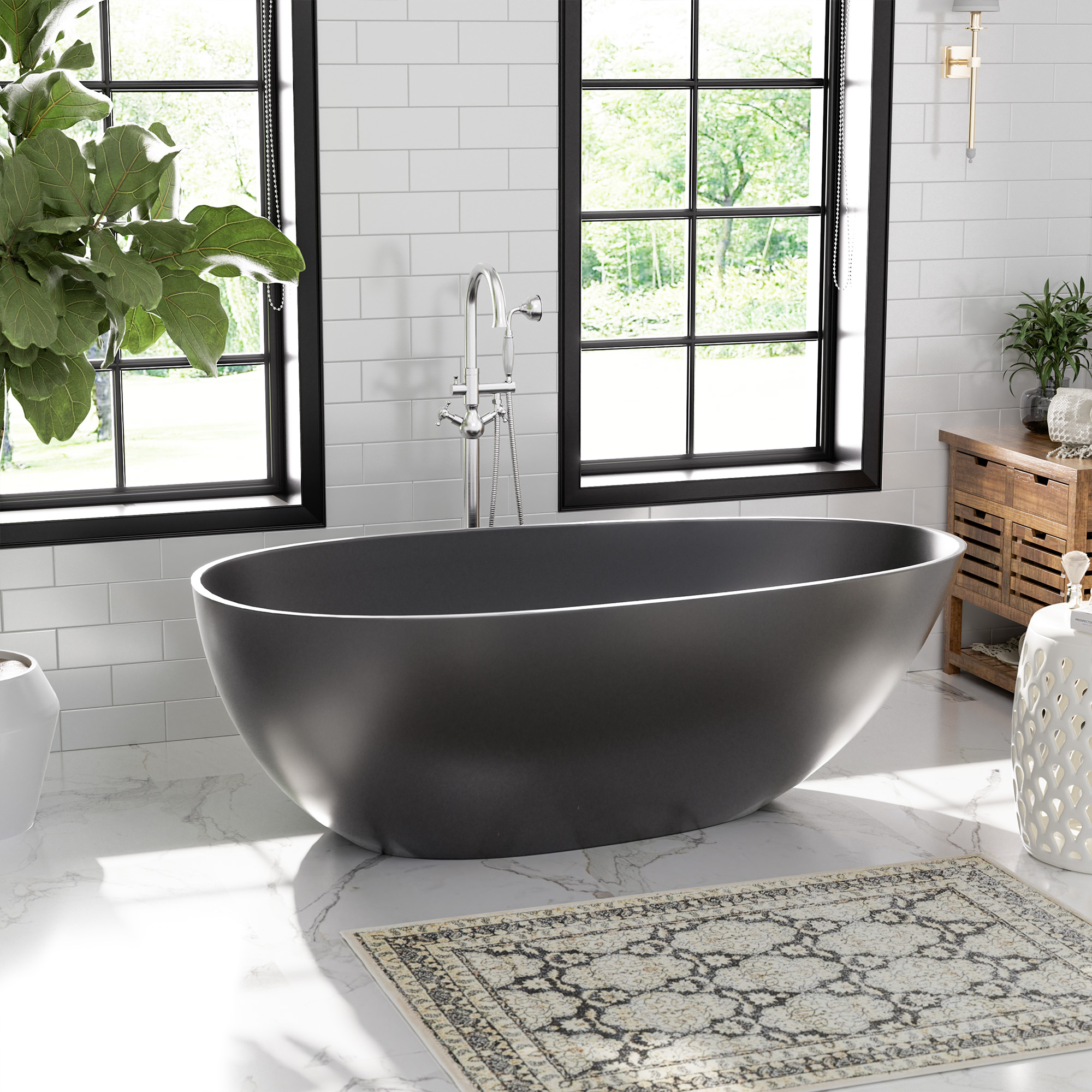 Luxury 67" Solid Surface Freestanding Soaking Bathtub with Drain