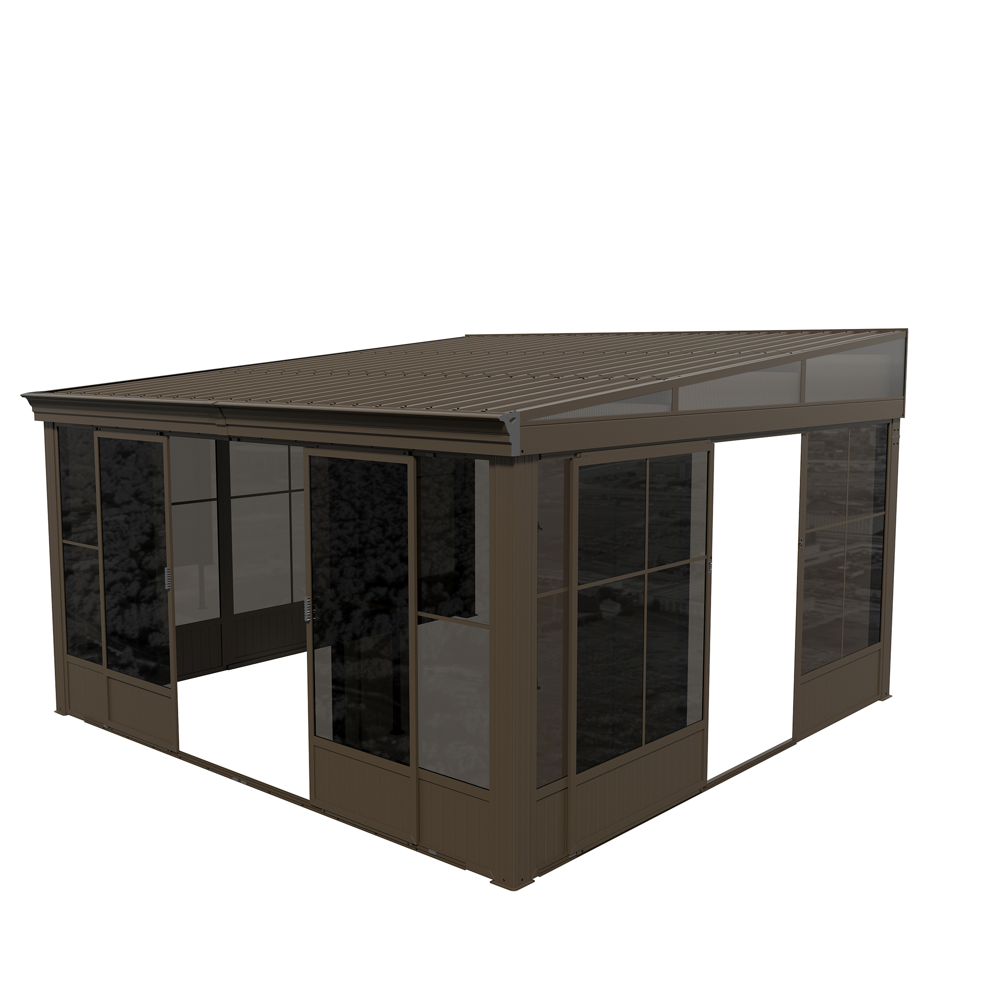 12 ft. x 14 ft. Wall Mounted Gazebo, All-Season Patio Gazebo Sunroom with Side Door, Outdoor Permanent Sunroom