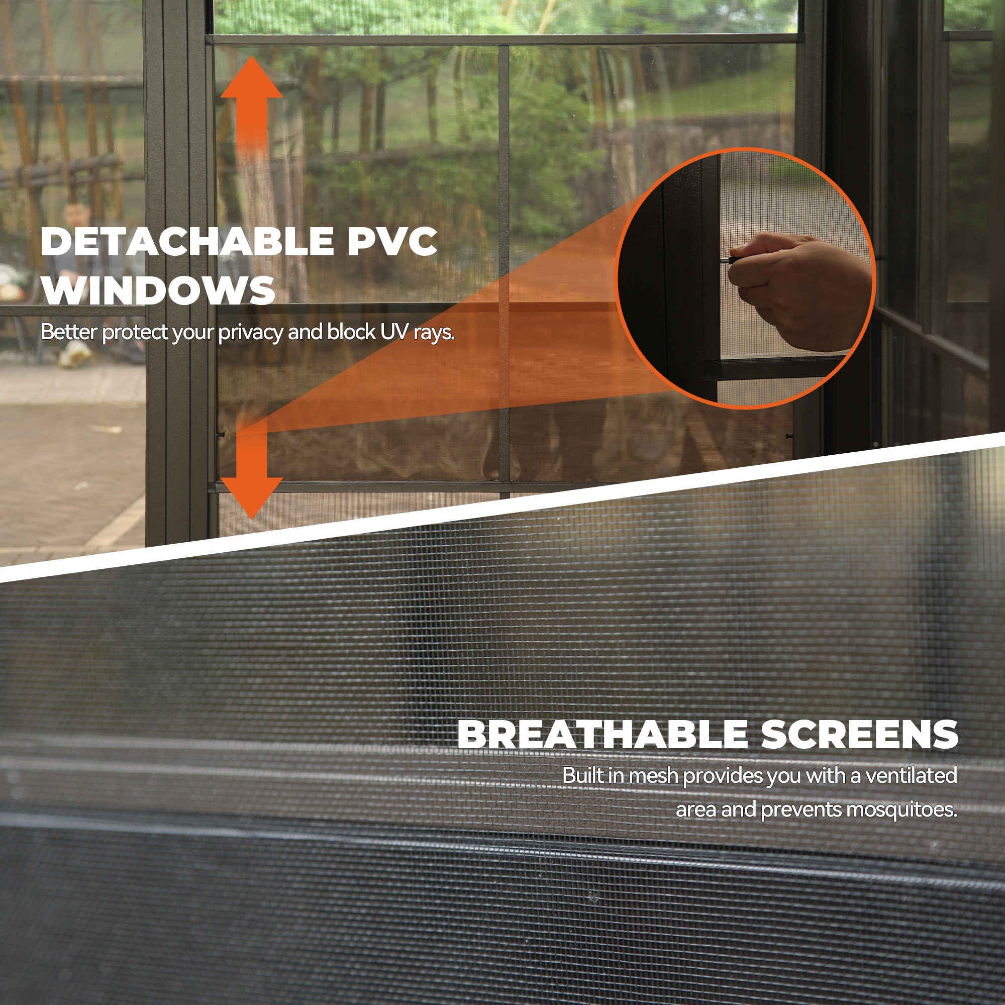 12 ft. x 14 ft. Wall Mounted Gazebo, All-Season Patio Gazebo Sunroom with Side Door, Outdoor Permanent Sunroom