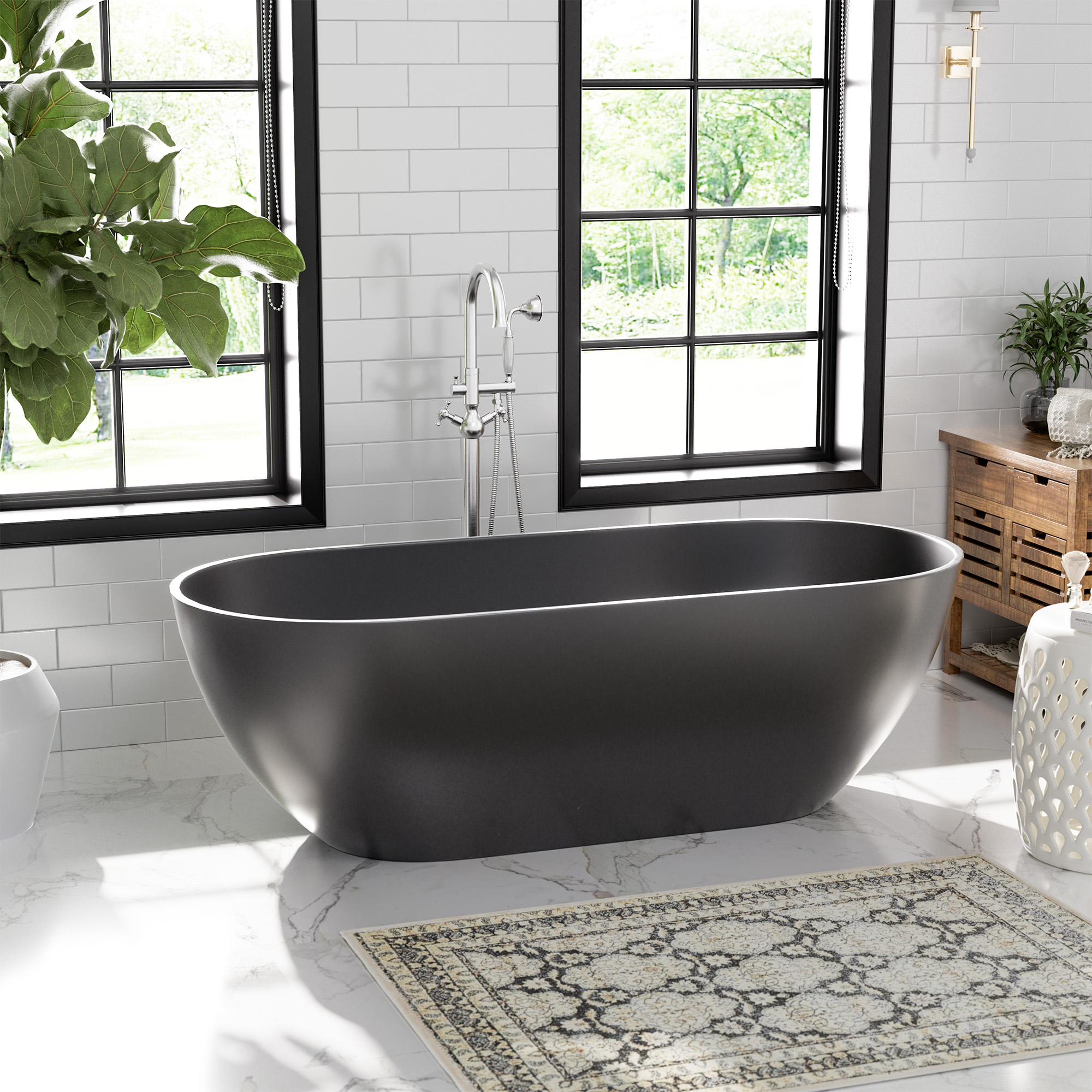 Oval Freestanding Bathtub in Matte Black with Drain