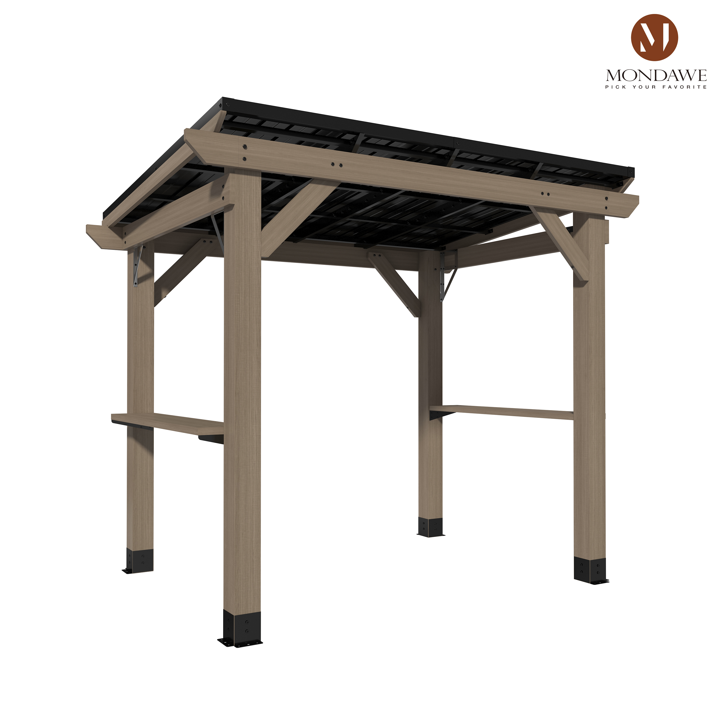 8 ft. x 6 ft. Cedar  Hardtop BBQ Gazebo with Two Side Wooden Holder
