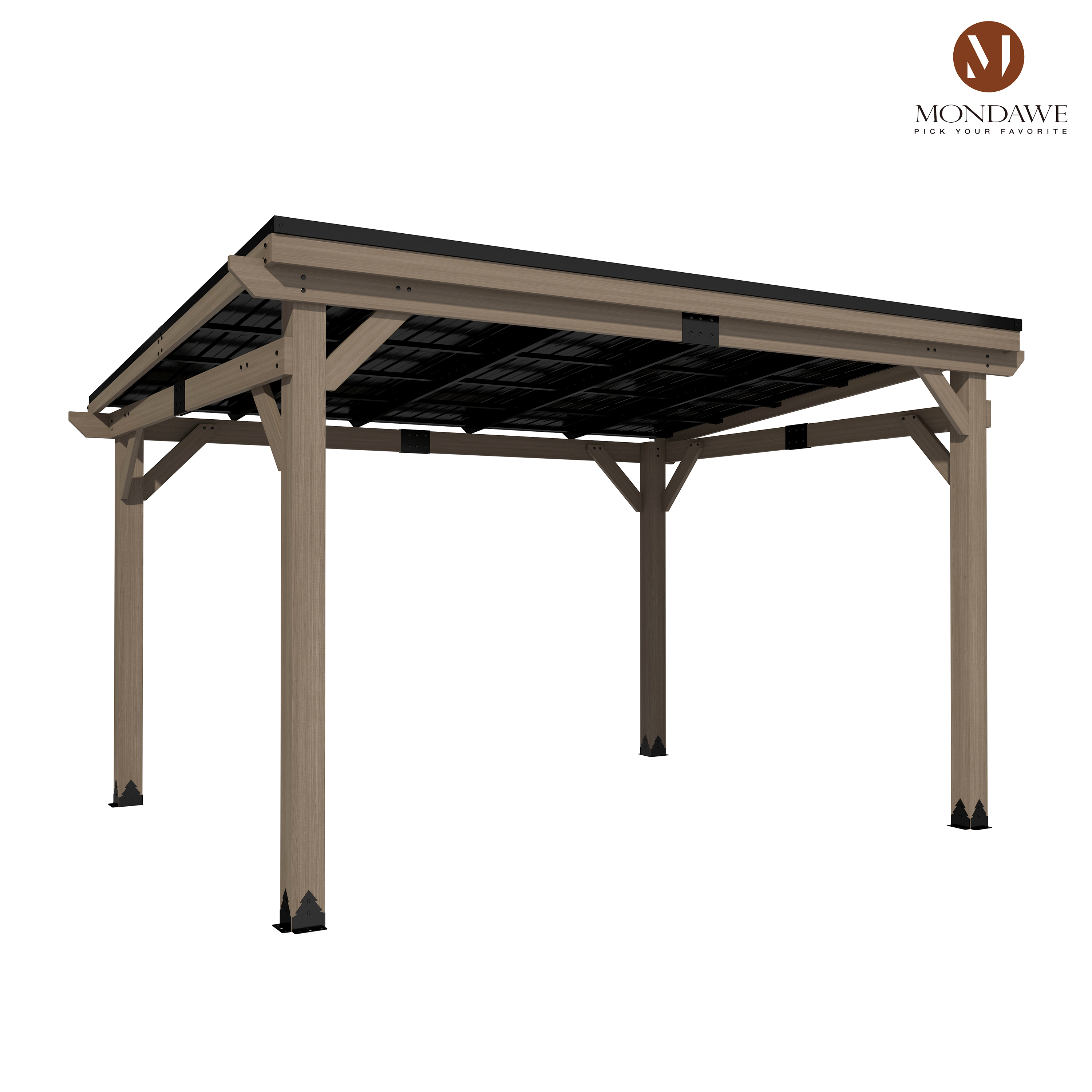 Outdoor Cedar Wooden Hardtop Gazebo with Pitched Galvanized Steel Roof