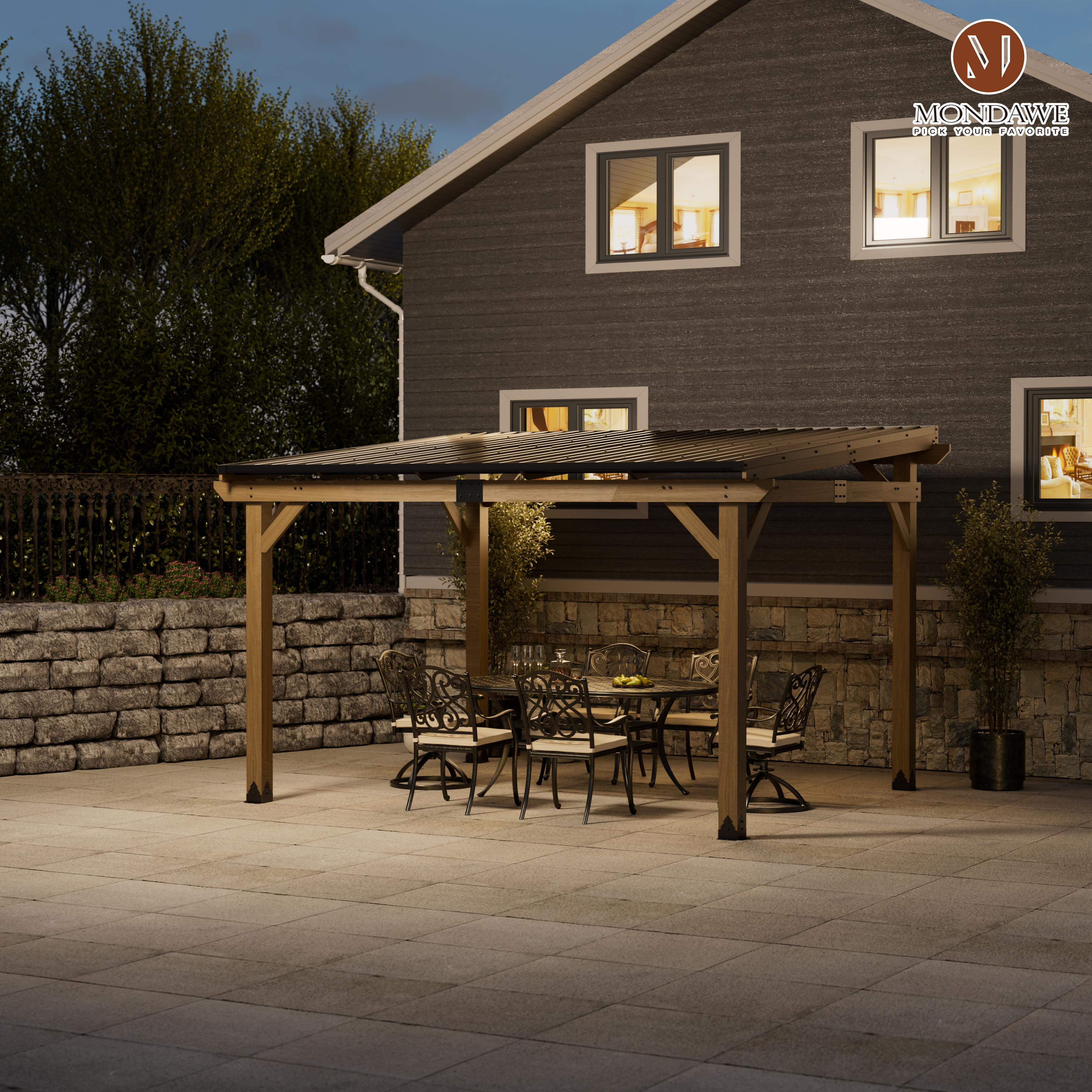 Outdoor Cedar Wooden Hardtop Gazebo with Pitched Galvanized Steel Roof