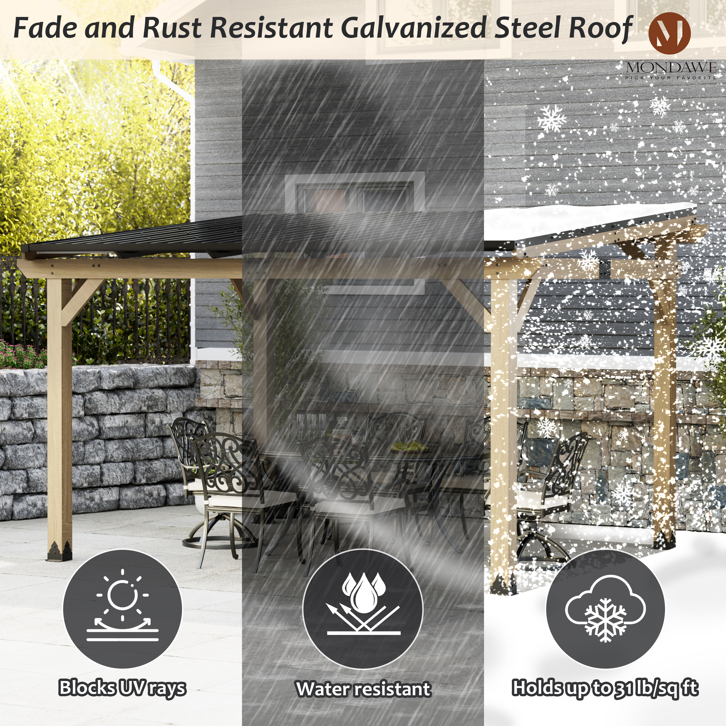 Outdoor Cedar Wooden Hardtop Gazebo with Pitched Galvanized Steel Roof