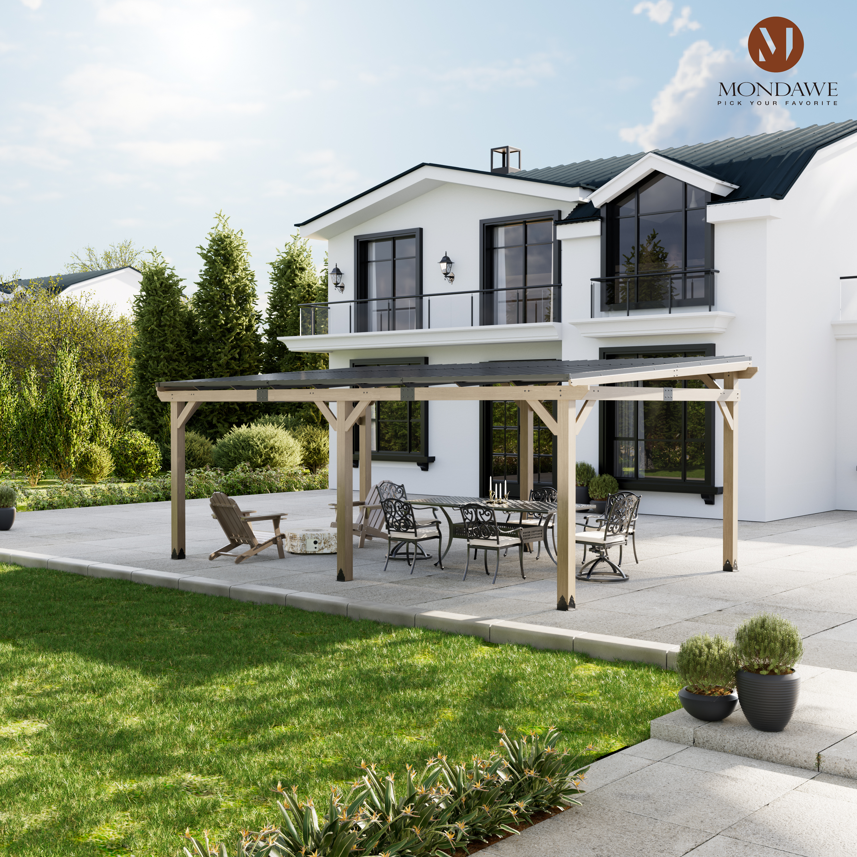 Outdoor Cedar Wooden Hardtop Gazebo with Pitched Galvanized Steel Roof