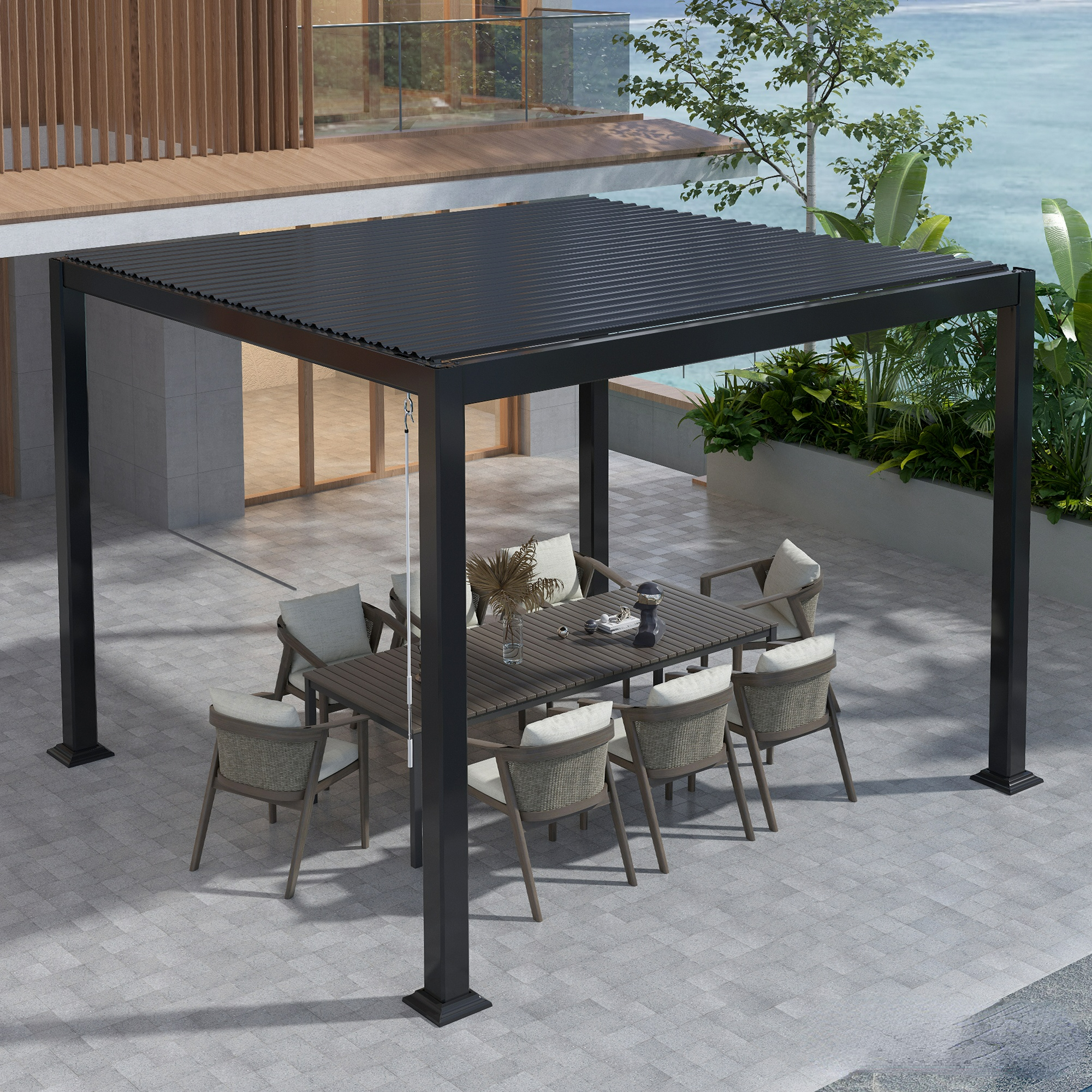 10 x 10 ft Outdoor Louvered Pergola in Aluminum with Adjustable Roof