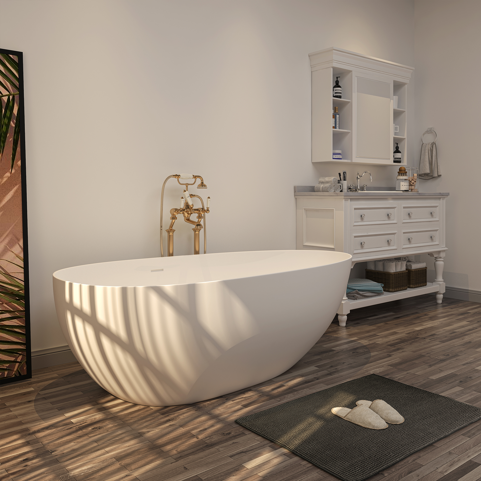 71'' Resin Stone Freestanding Bathtub, Solid Surface Matte White Free Standing Tub, Egg Shape Stand Alone Soaking Tubs with Drain, Drain Hose & Sanding Paper