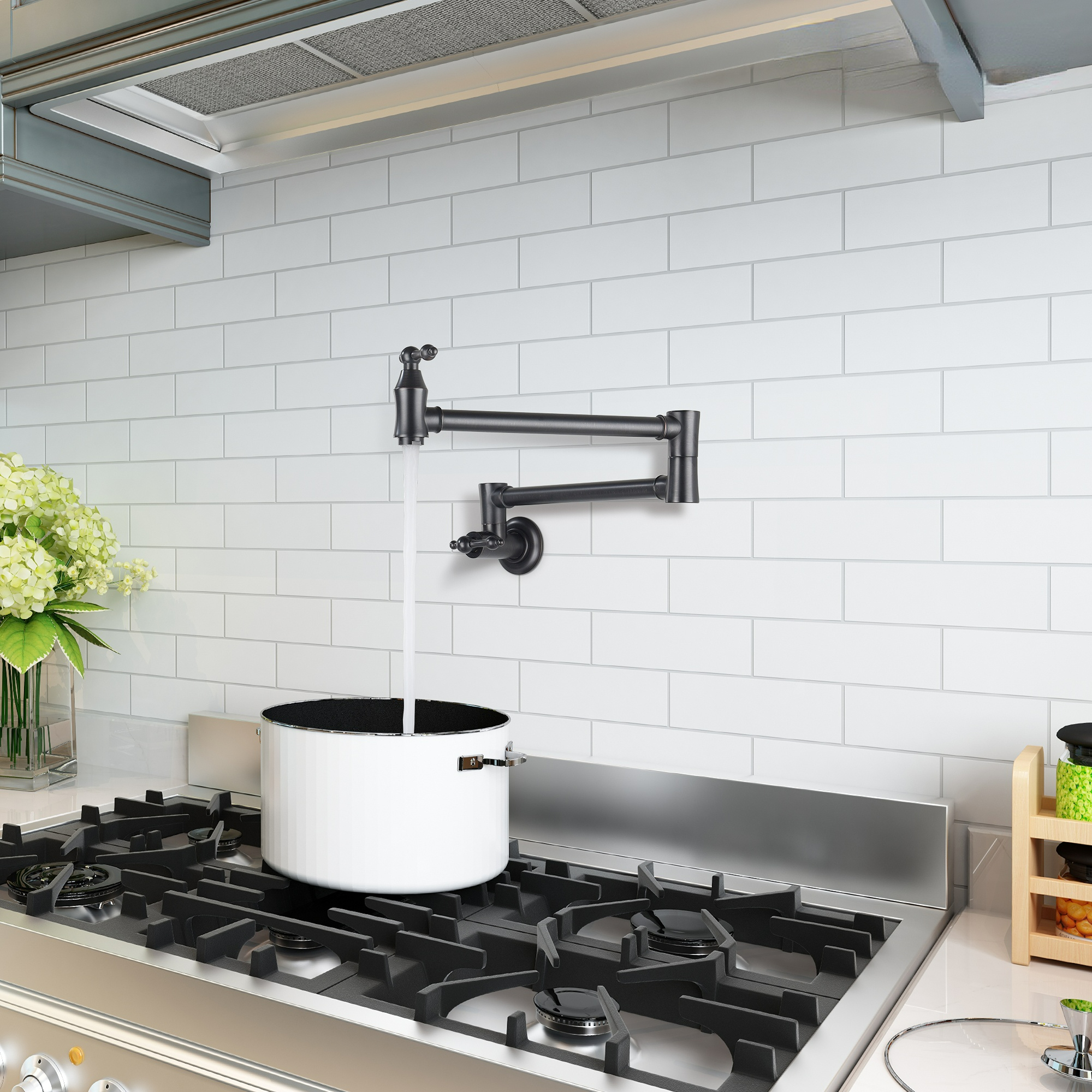  1.8 GPM Pot Filler Faucet, Single Hole 2 Handles Kitchen Faucet, Double Joint Swing Arm Pot Filler Faucet, Solid Brass