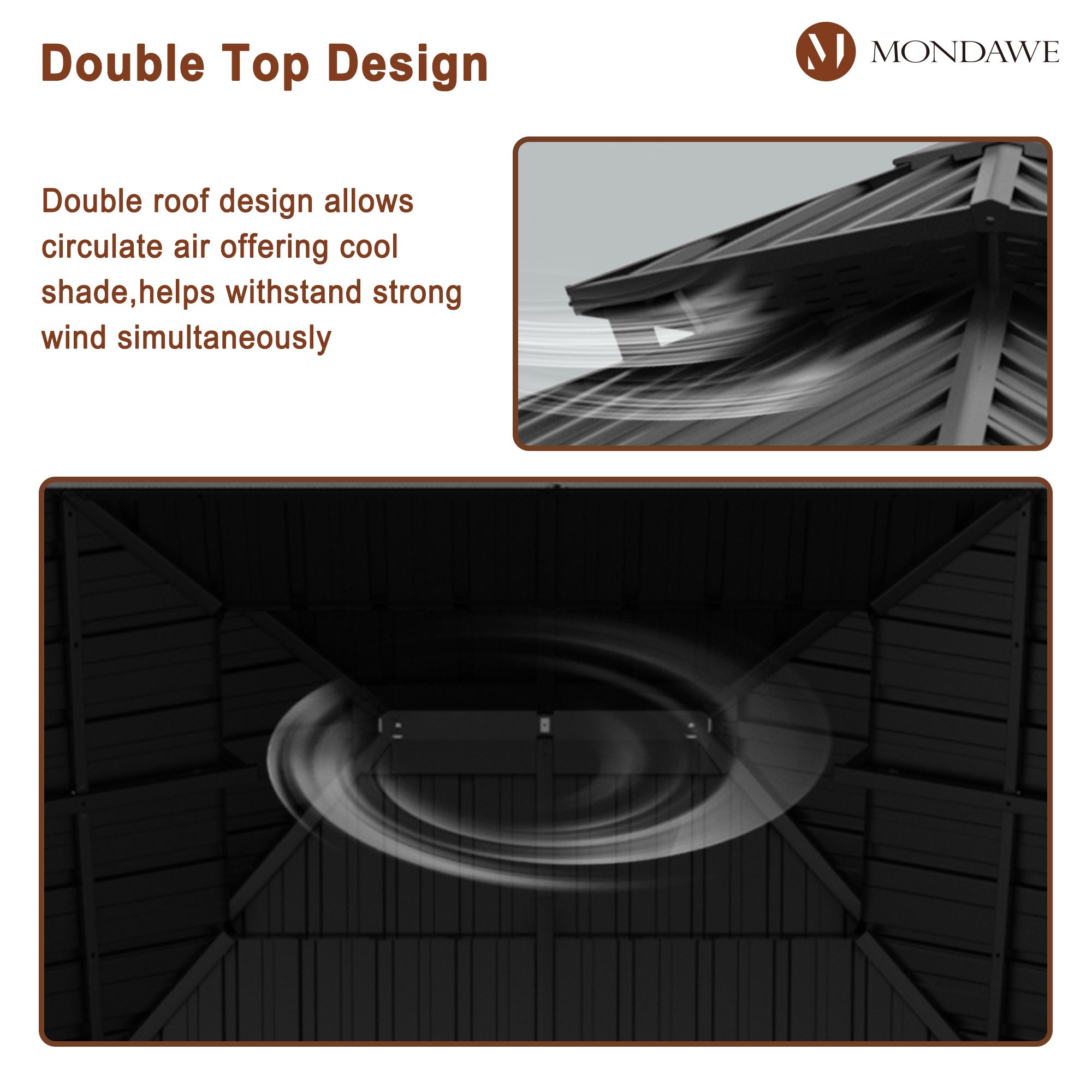 10x12 ft Double Roof Hard Top Aluminum Frame Gazebo with Netted Curtains-Mondawe