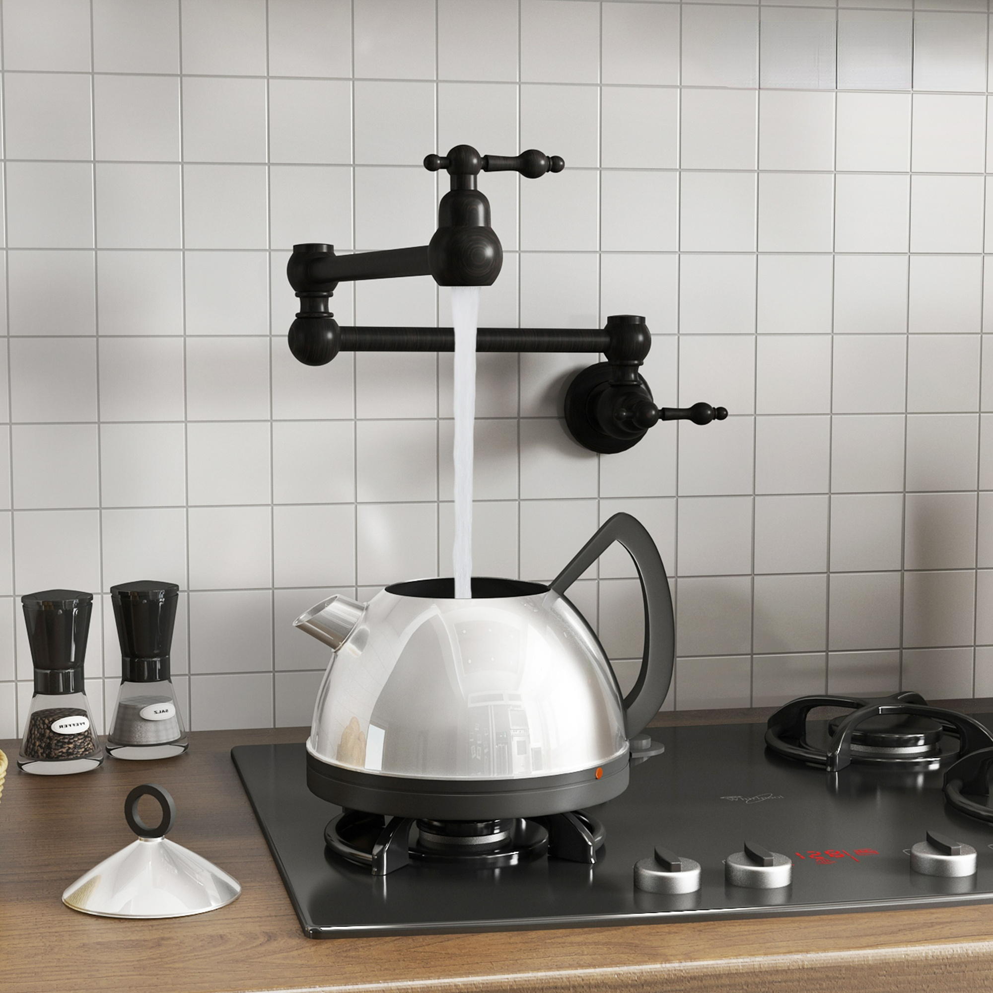 Boyel Living Matte Black Double Handle Wall-mount Pot Filler Kitchen Faucet