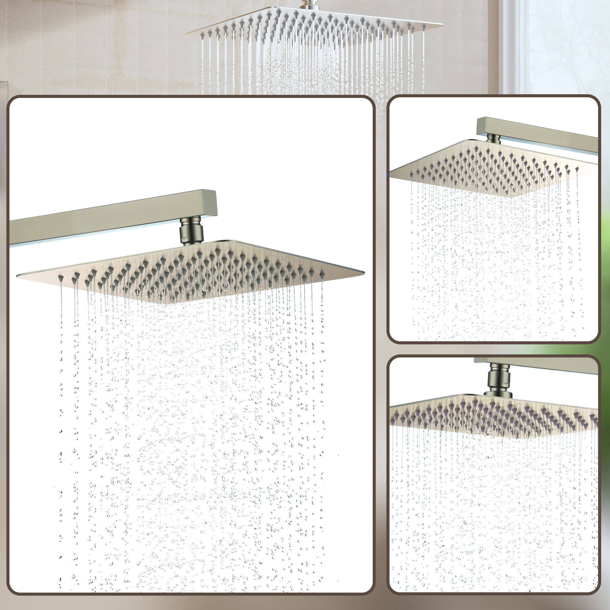 10"/12" Stainless Steel 360 Degree Adjustable 0.08" Ultra-thin Rectangle Shower Head In Matte Black/Brushed Nickel