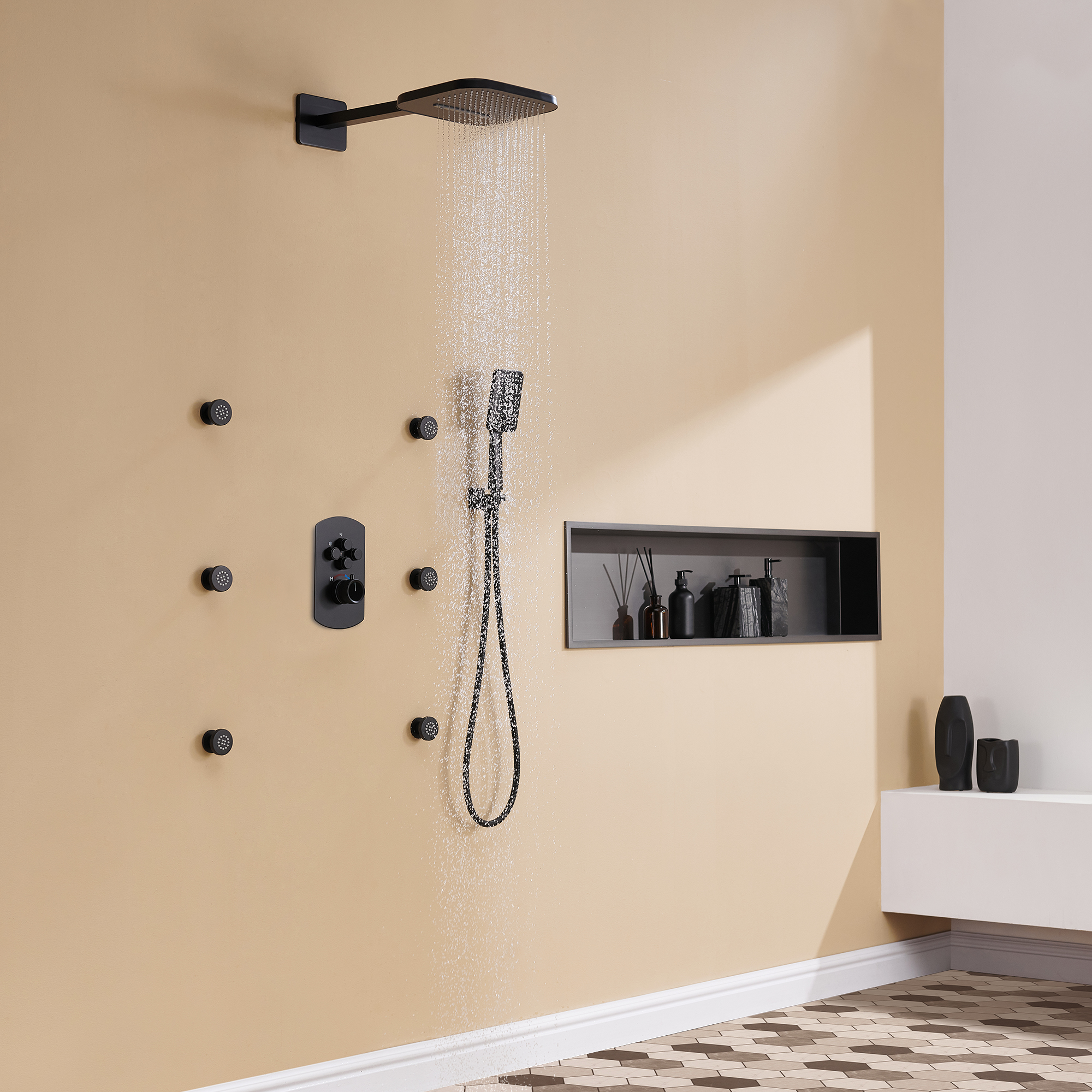 Mondawe Pressure Balanced 4-Spray Patterns 22 in. Wall Mounted Rainfall Dual Shower Heads-Mondawe