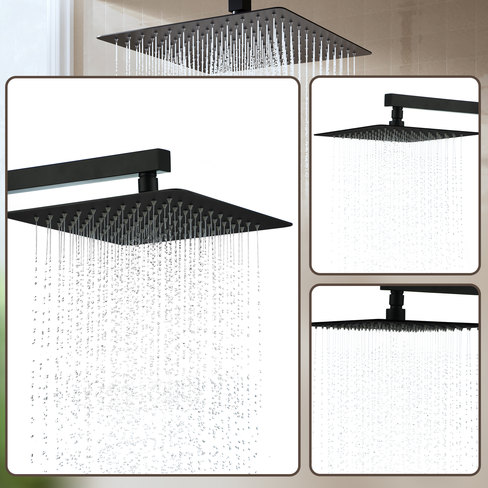 10"/12" Stainless Steel 360 Degree Adjustable 0.08" Ultra-thin Rectangle Shower Head In Matte Black/Brushed Nickel