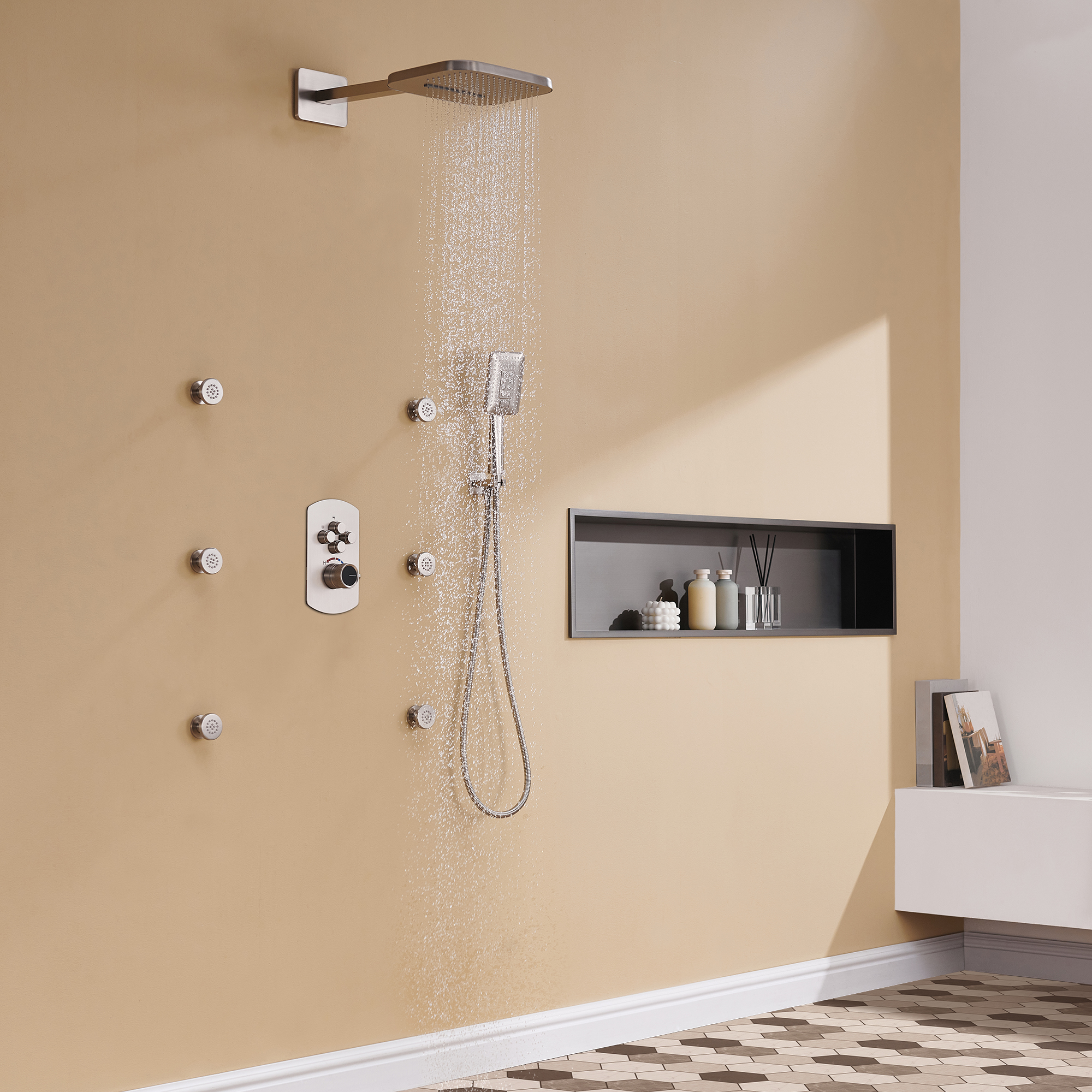 Mondawe Pressure Balanced 4-Spray Patterns 22 in. Wall Mounted Rainfall Dual Shower Heads-Mondawe