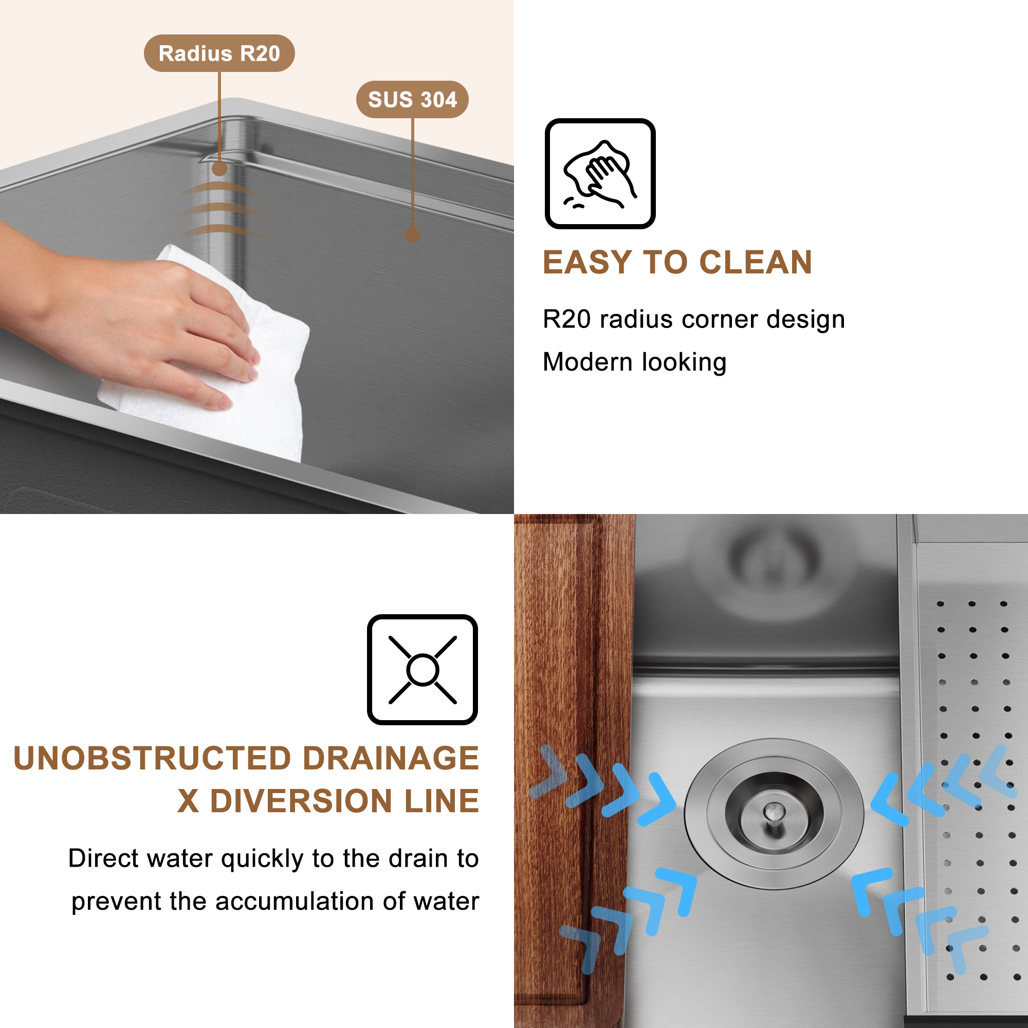 31-inch stainless steel kitchen sink workstation single grooves under the table with cutting board, roller blind, drain basket, drain grid and drainer