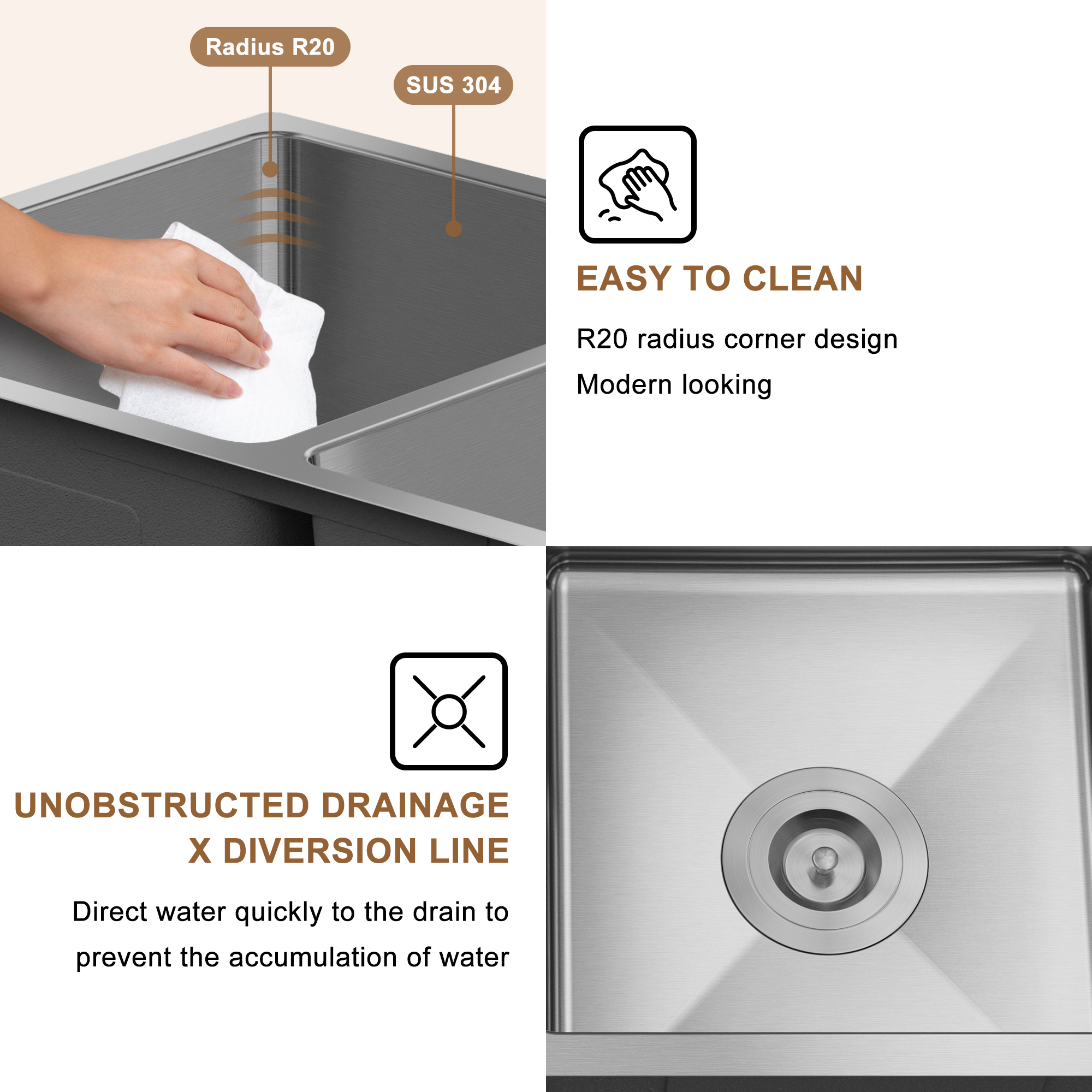 31-inch brushed stainless steel sink under the table 9-inch deep 50/50 double grooves with drain grid and drainer