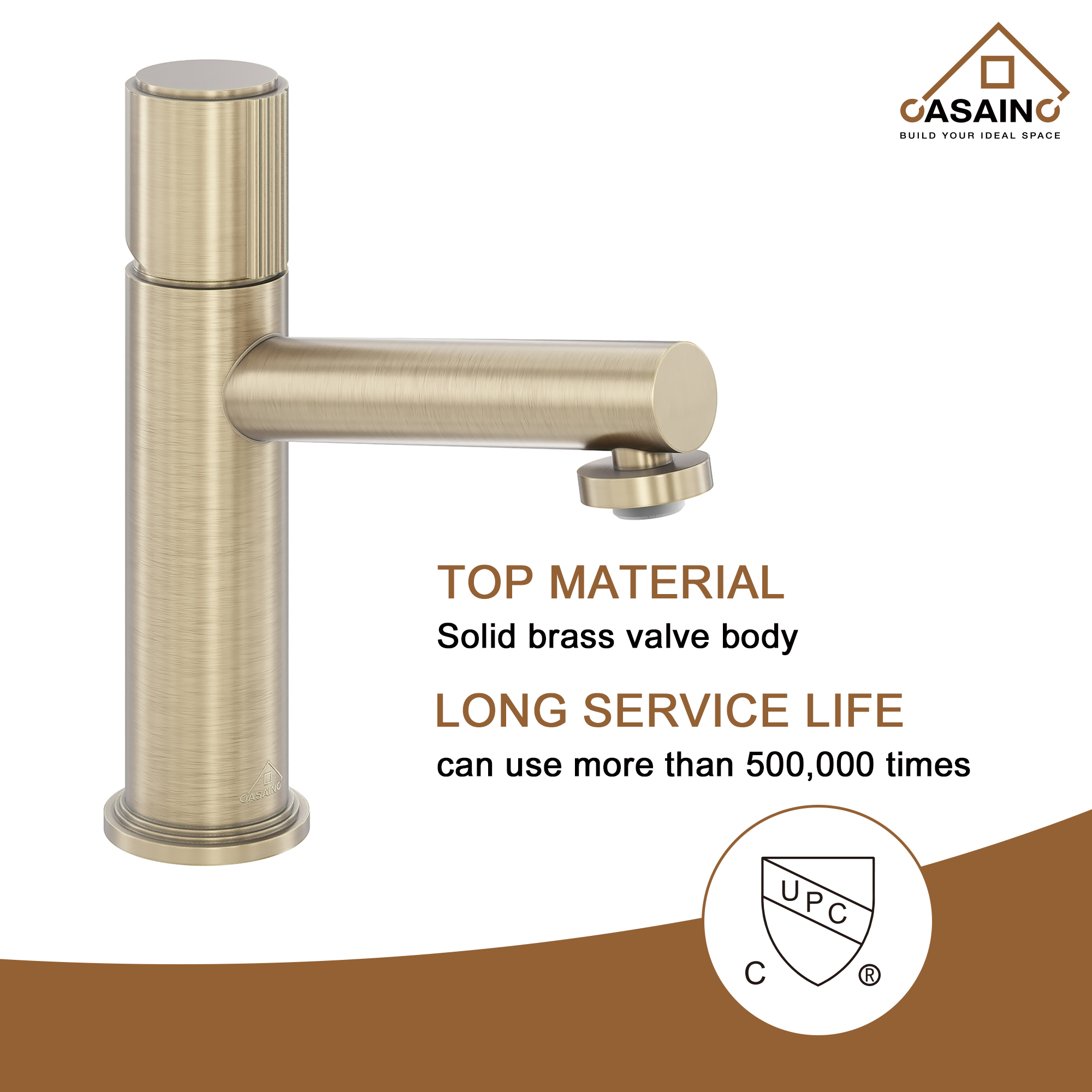 Single Handle Single Hole Bathroom Vessel Sink Faucet with Pop-Up Drain and Spot Resistant in Brushed Champagne Gold