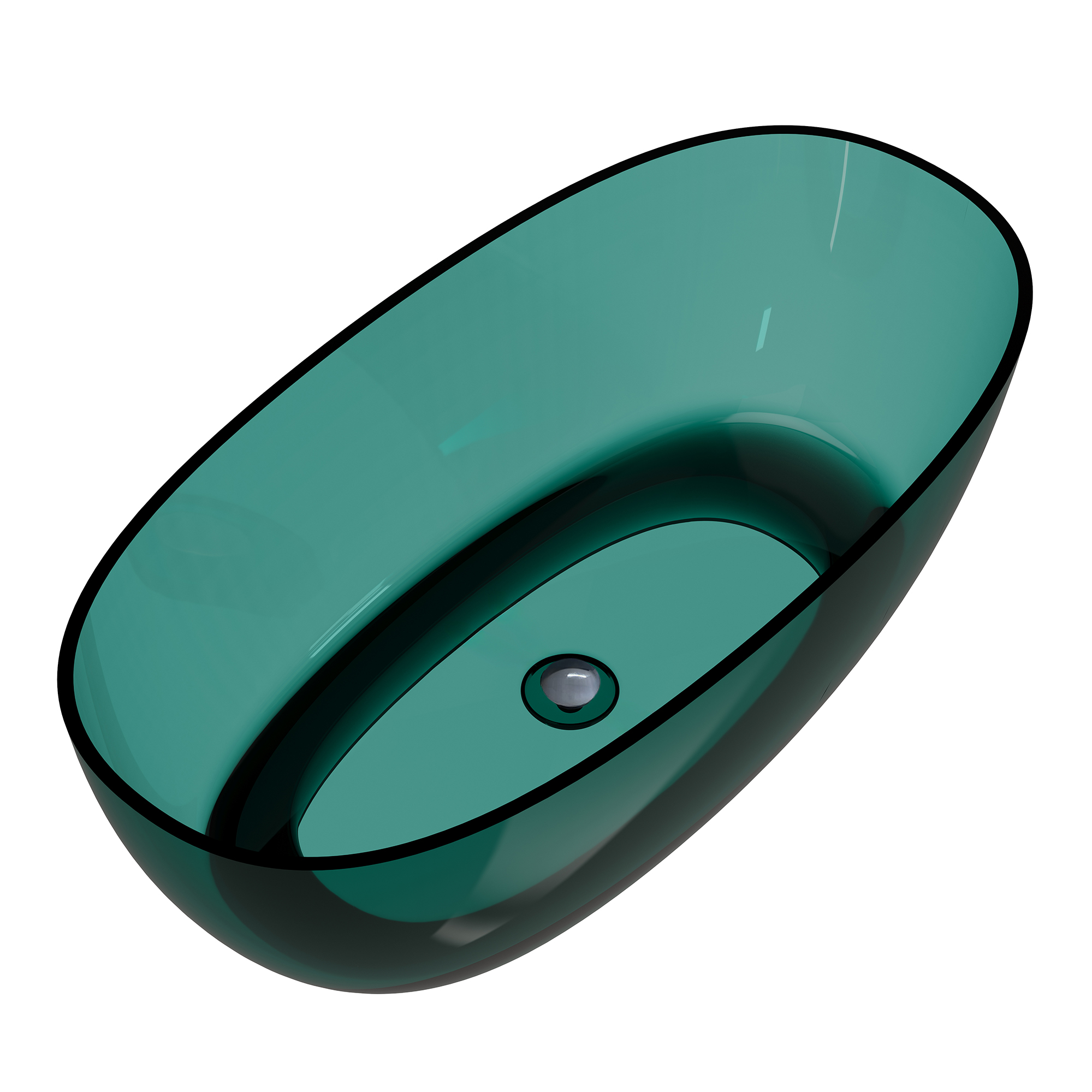 59" Soaking Tub Transparent Resin Freestanding Bathtub Modern Oval Design Stand Alone Tub with Overflow and Pop-up Drain