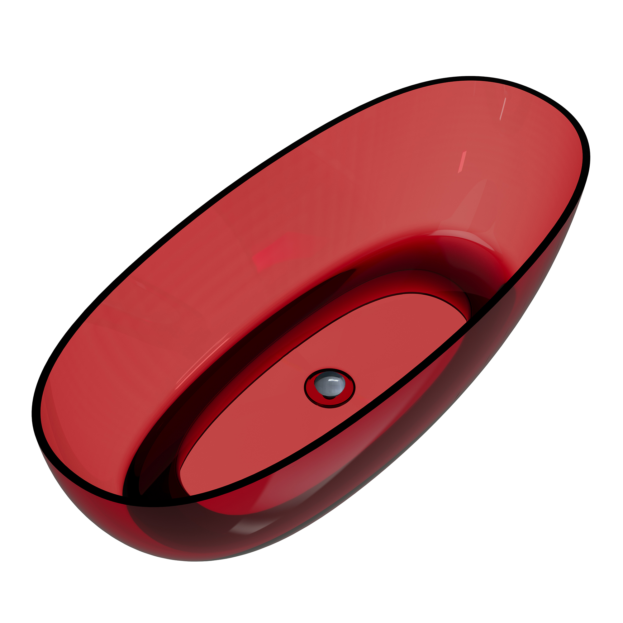 67" Soaking Tub Transparent Resin Freestanding Bathtub Modern Oval Design Stand Alone Tub with Overflow and Pop-up Drain ,Black & Grey/Coffee/Red/Blue