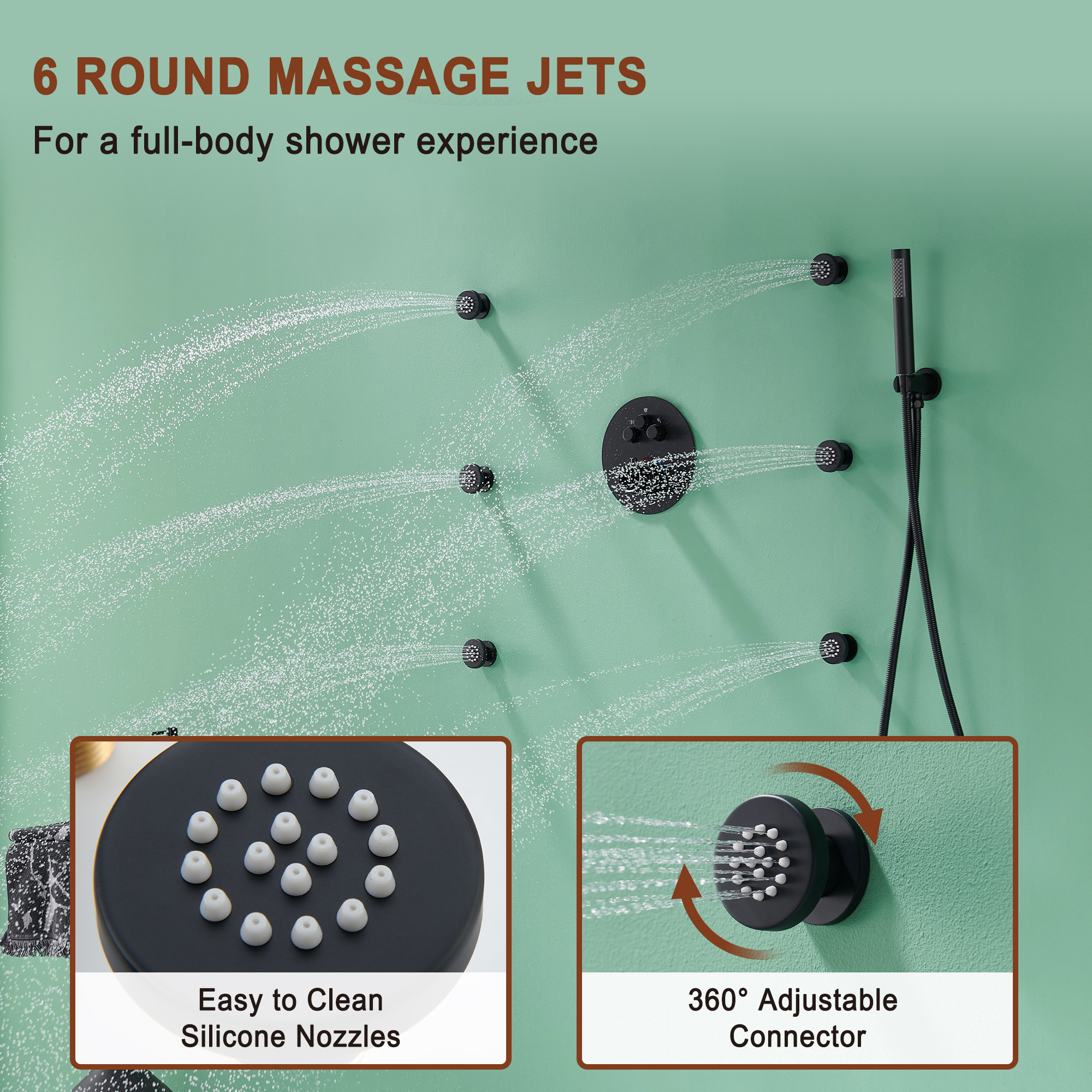 Mondawe Round Shower System With Body Jet,12 inch Wall Mounted High-Pressure Rainfall Shower Head Handheld and 6 pcs Body Sprays,Rain Shower Mixer Combo Set-Mondawe