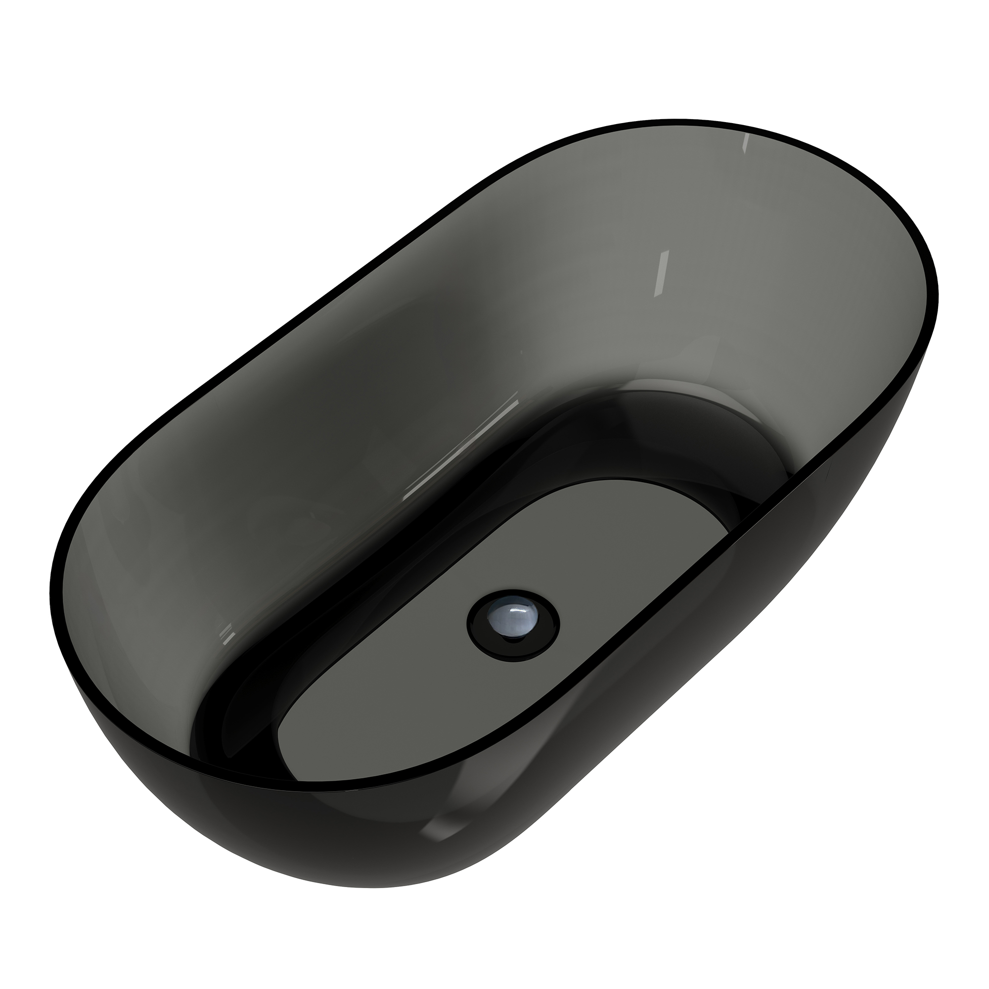  59" Resin Freestanding Bathtub Transparent Soaking Tub Modern Oval Design Stand Alone Tub with Pop-up Drain and Overflow,Black & Grey/Coffee/Purple/Blue