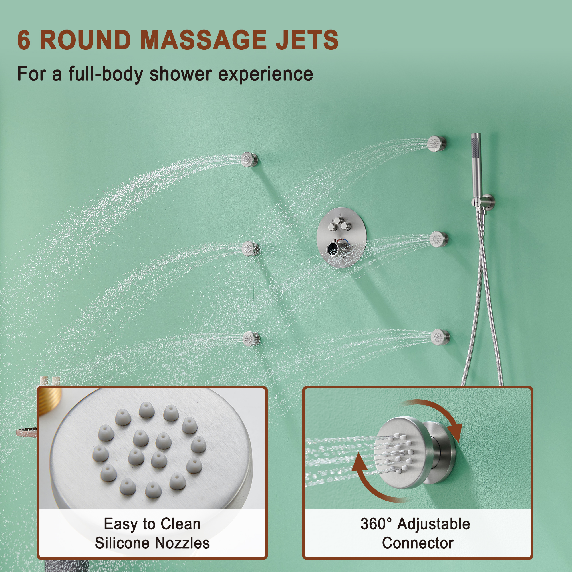 Mondawe Round Shower System With Body Jet,12 inch Wall Mounted High-Pressure Rainfall Shower Head Handheld and 6 pcs Body Sprays,Rain Shower Mixer Combo Set-Mondawe