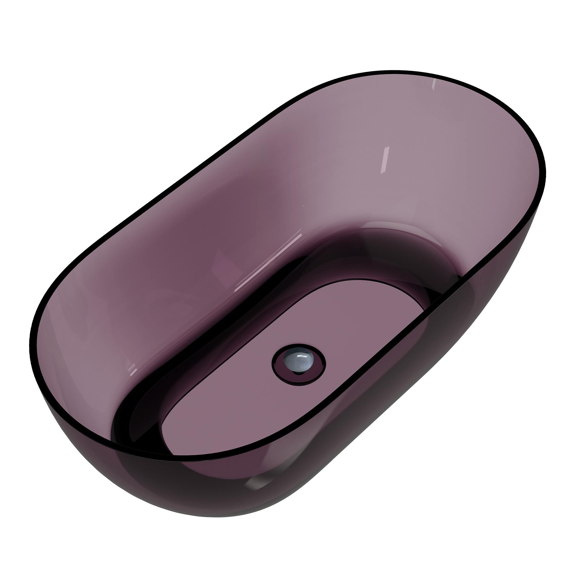  59" Resin Freestanding Bathtub Transparent Soaking Tub Modern Oval Design Stand Alone Tub with Pop-up Drain and Overflow,Black & Grey/Coffee/Purple/Blue