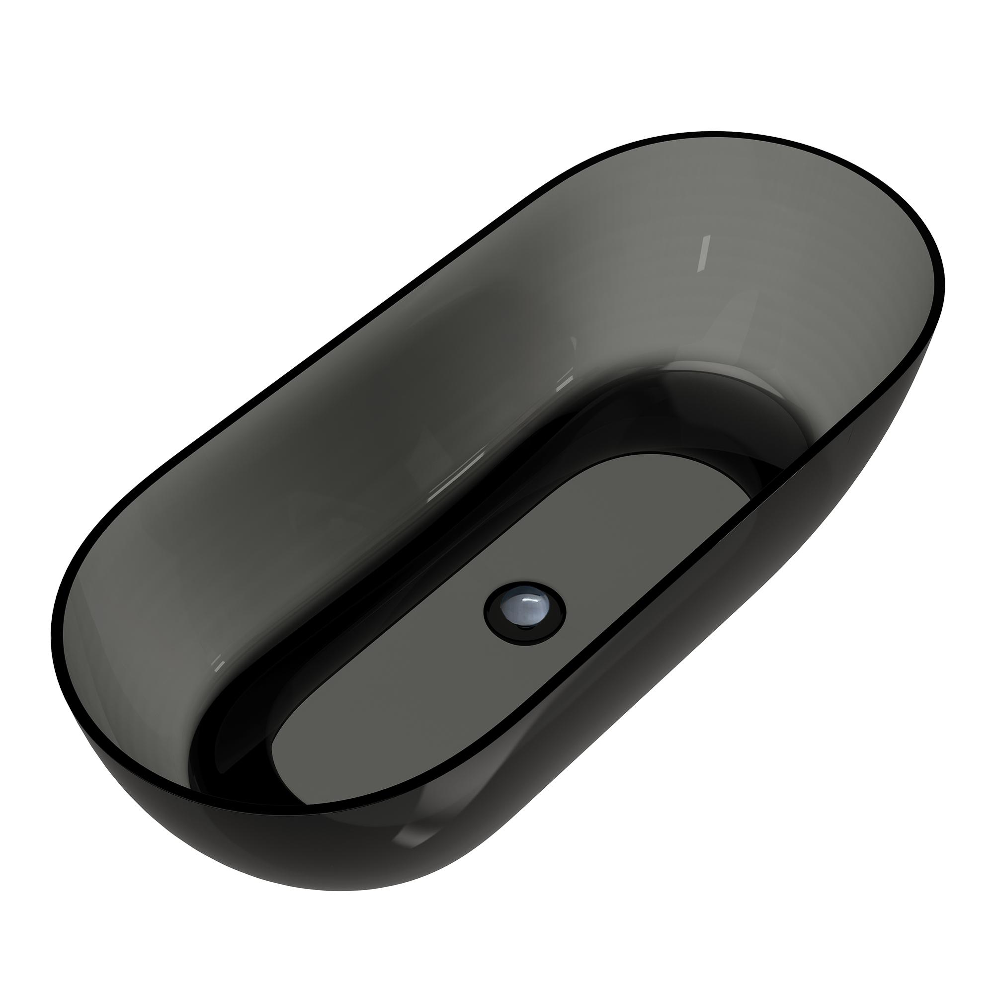 69" Resin Freestanding Bathtub Transparent Soaking Tub Modern Oval Design Stand Alone Tub with Pop-up Drain and Overflow,Black & Grey/Coffee/Purple/Blue