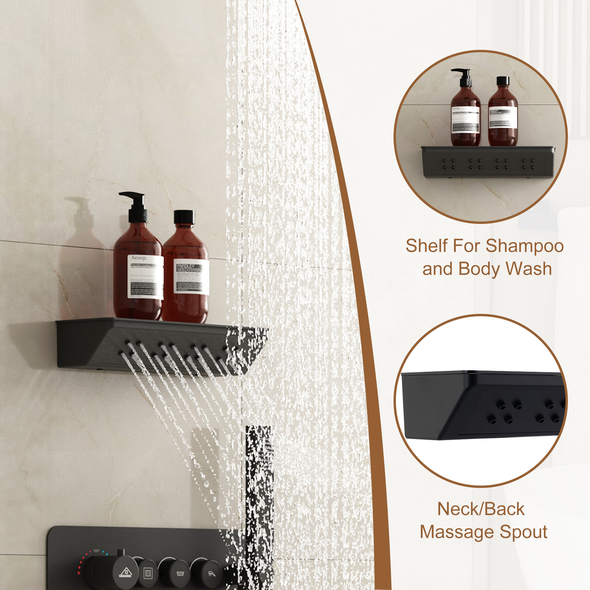 Single-Handle 3-Spray Square Shower Faucet 12 in. Showerhead 2.5 GPM with Body Spray in. Matte Black, Valve Included