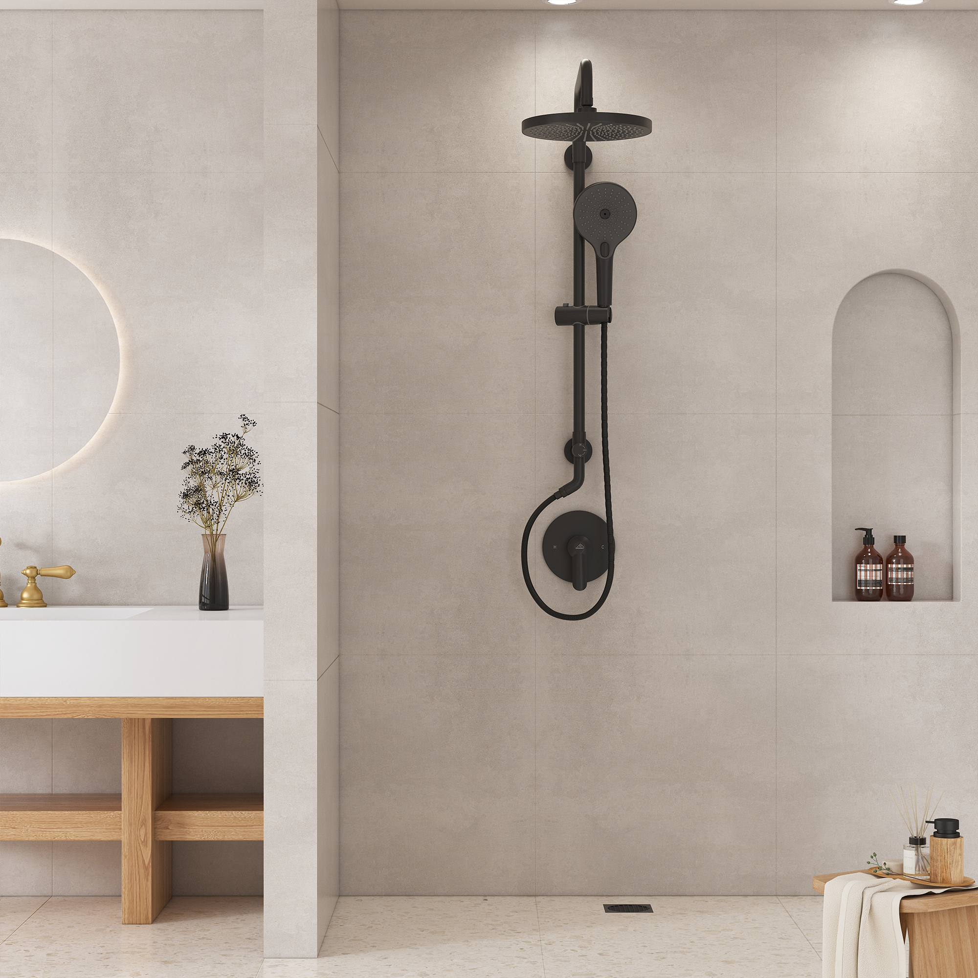 2-Spray Patterns 10 in. Wall Mount Handheld Shower Head 1.8 GPM Shower Faucet in Matte Black