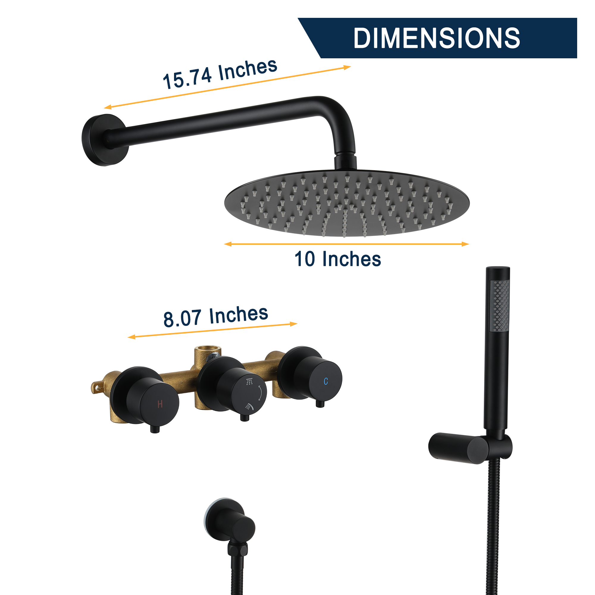 1-Spray Patterns with 2.5GPM 10 in. Tub Wall Mount Dual Shower Heads in Spot Resist Matte Black