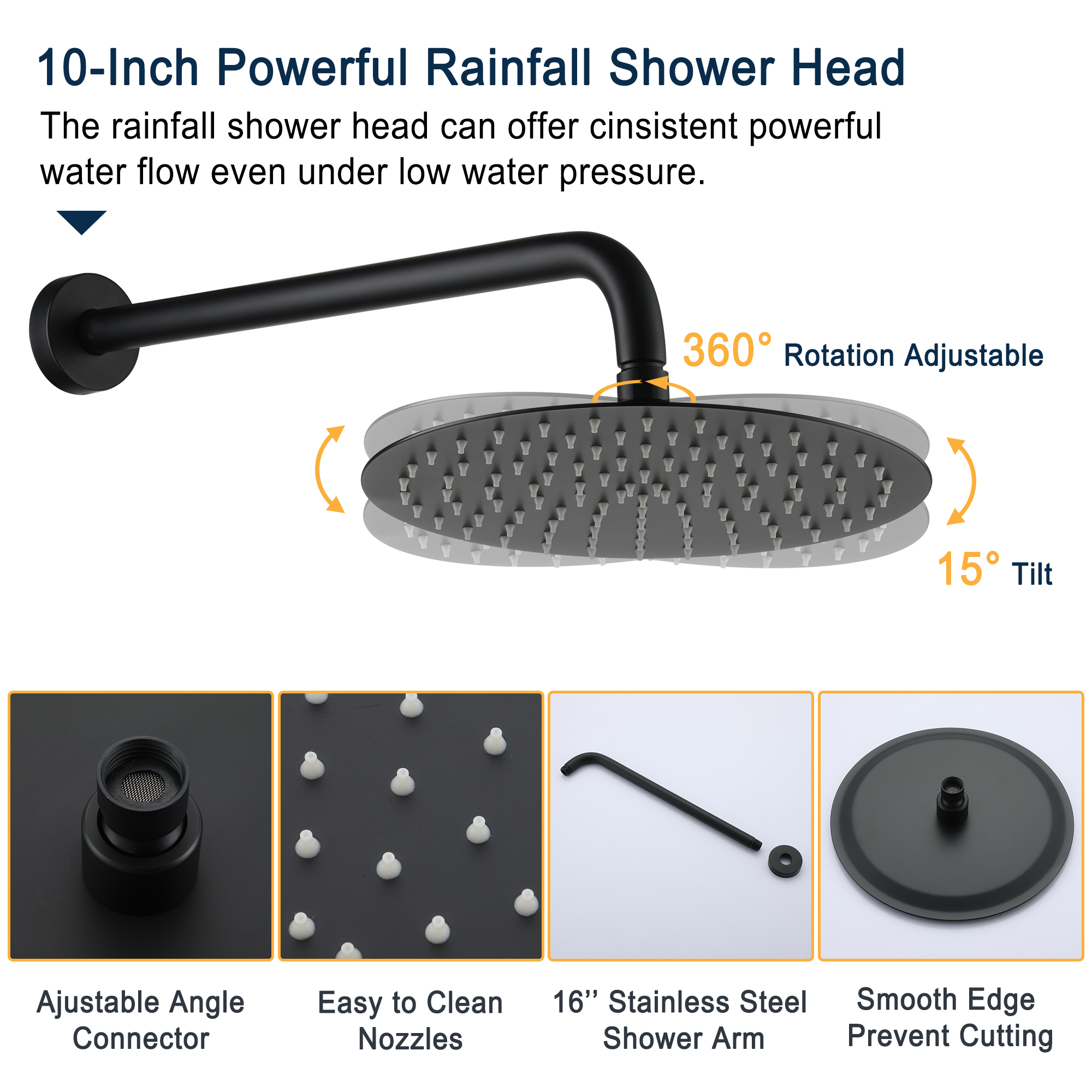 1-Spray Patterns with 2.5GPM 10 in. Tub Wall Mount Dual Shower Heads in Spot Resist Matte Black
