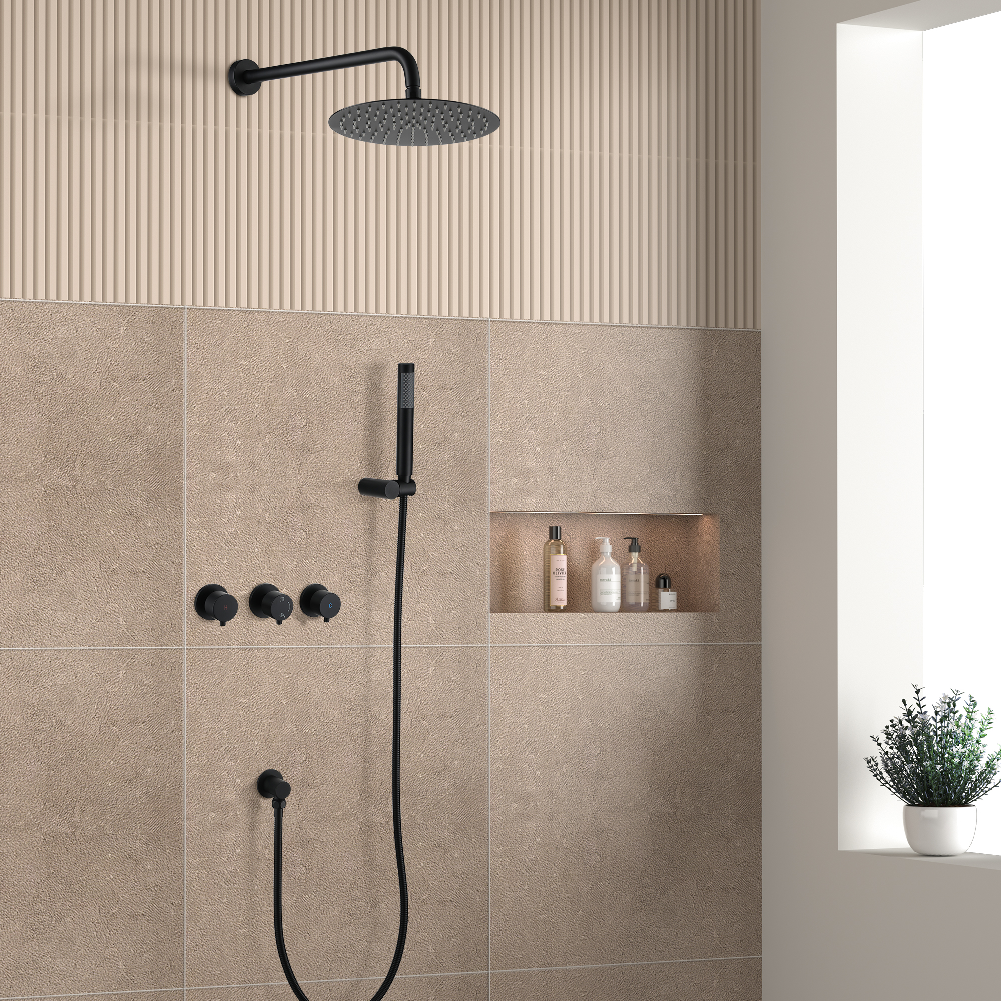 1-Spray Patterns with 2.5GPM 10 in. Tub Wall Mount Dual Shower Heads in Spot Resist Matte Black