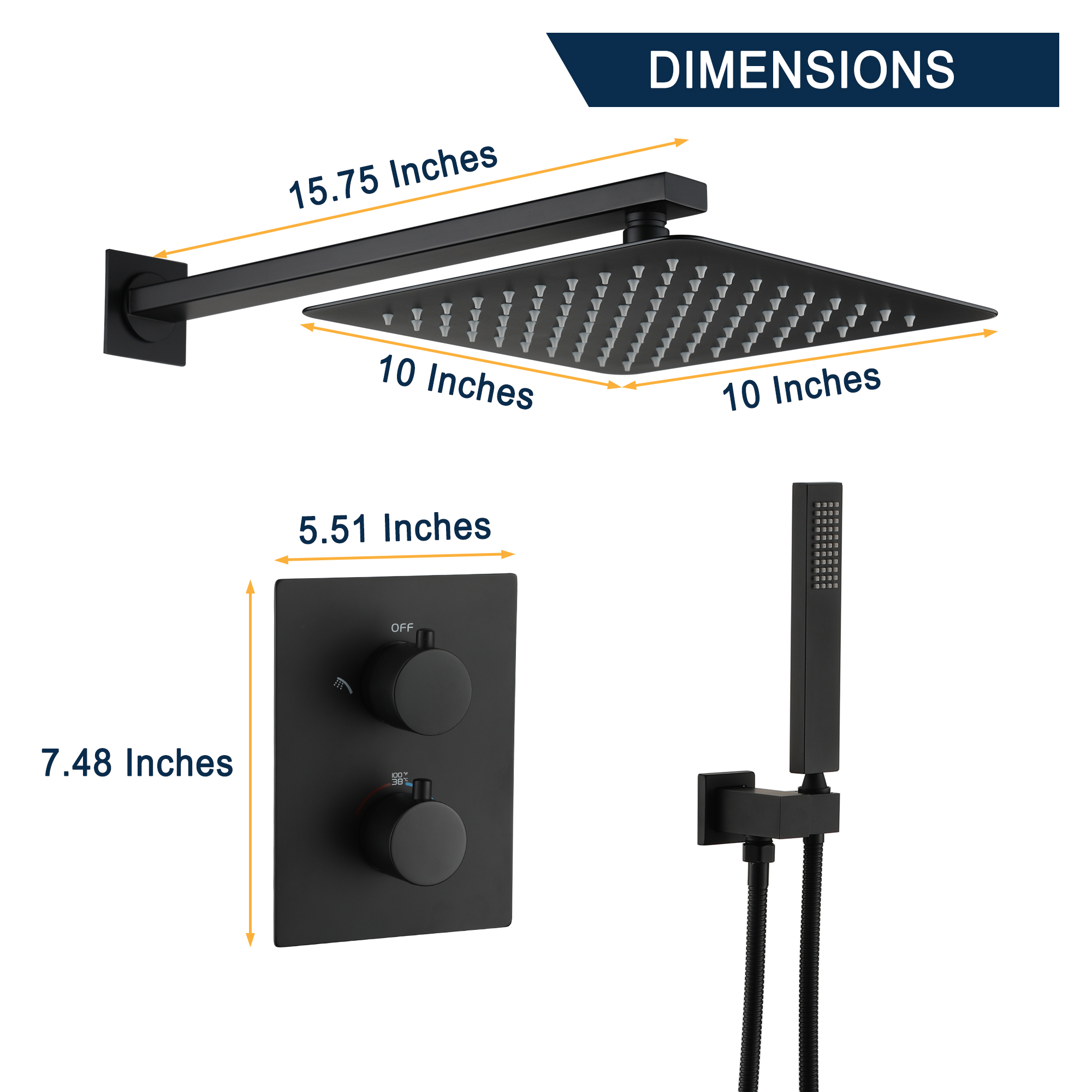 Duschsystem Regenduschkopf Hochdruck Duscharmatur System 10 Zoll Deckenbrause mit Handbrause für Badezimmer, Mattschwarz