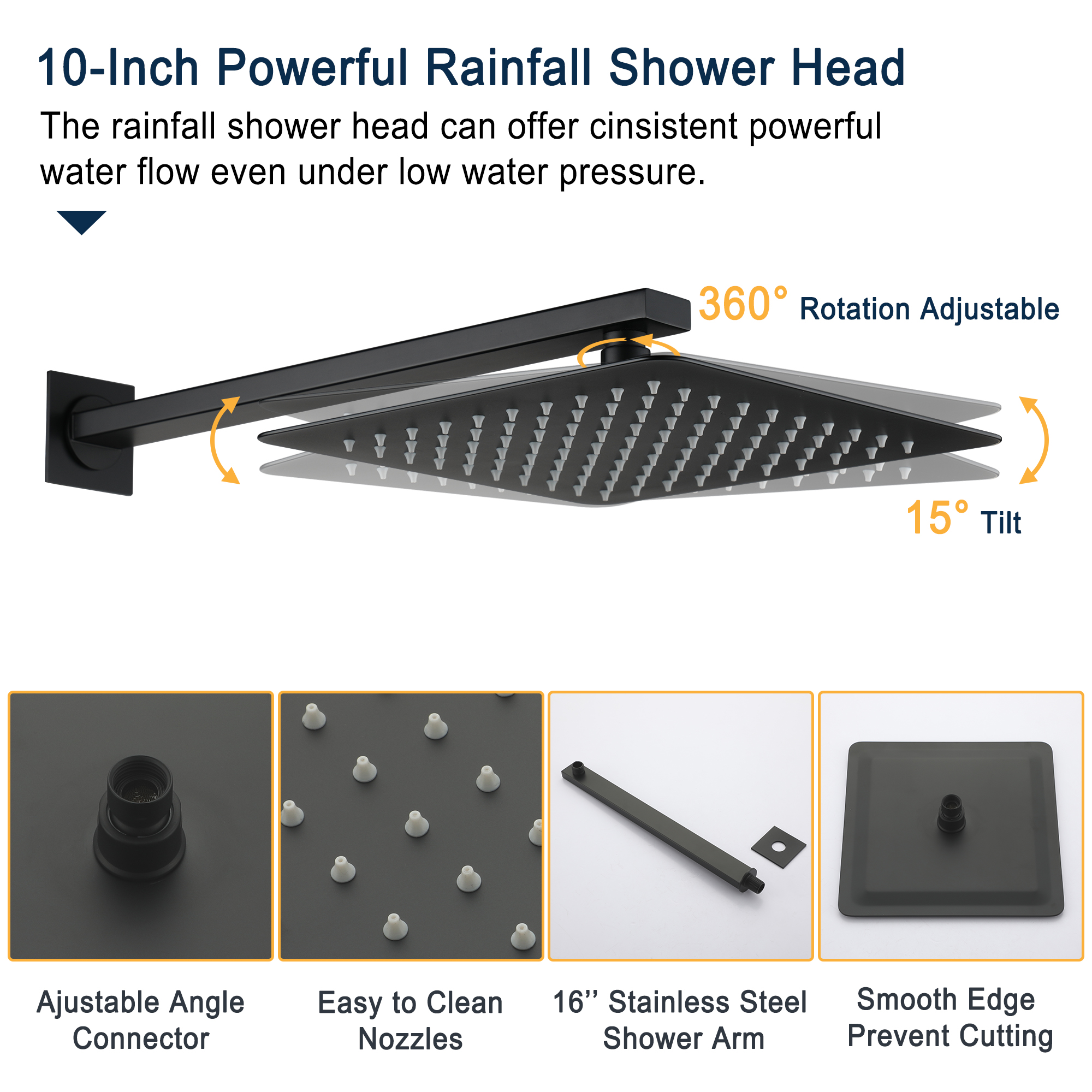 Duschsystem Regenduschkopf Hochdruck Duscharmatur System 10 Zoll Deckenbrause mit Handbrause für Badezimmer, Mattschwarz