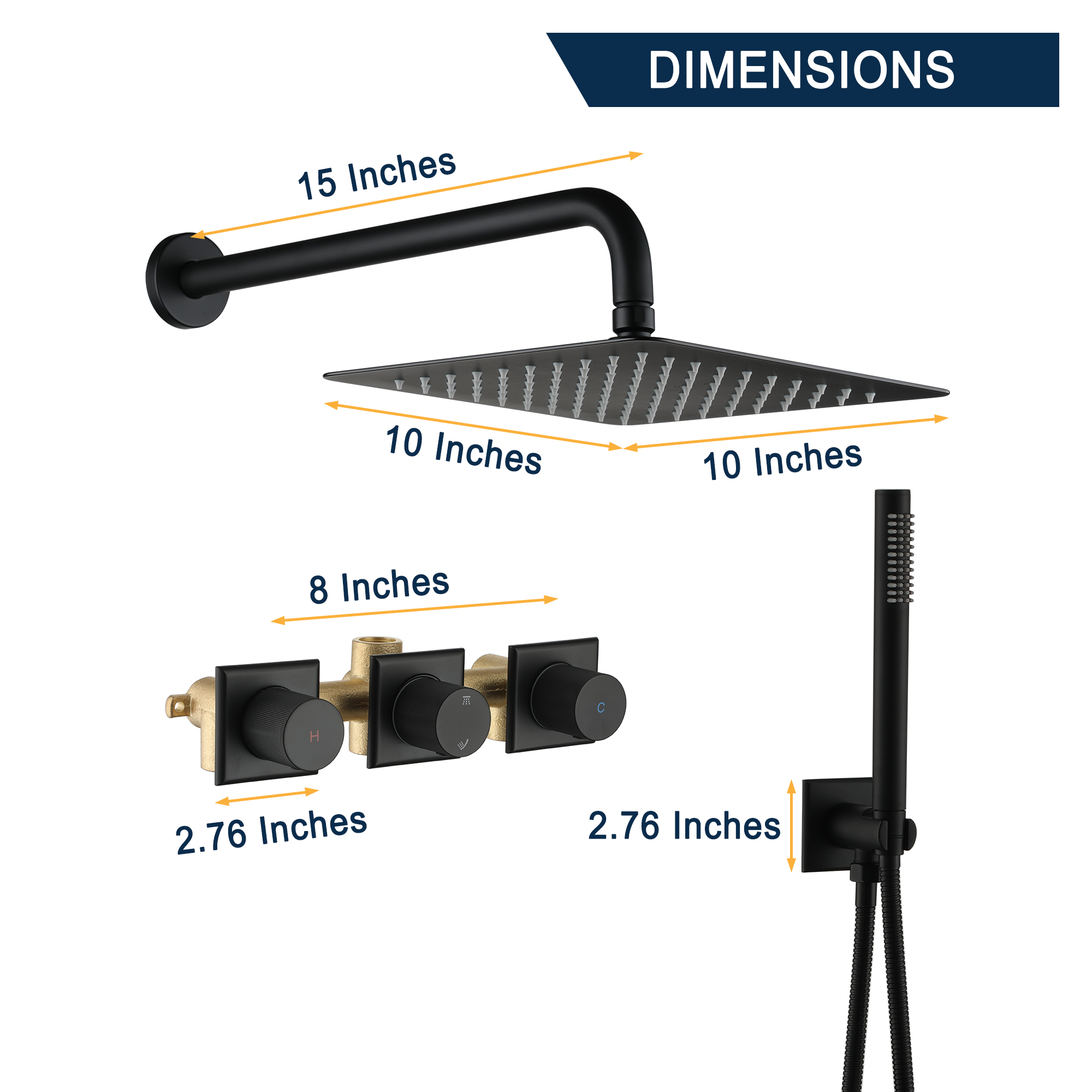 Shower System Rainfall Shower Head with Handheld Spary Combo Shower Faucet System 10inch Ceiling Shower Head with valve for Bathroom, Matte Black