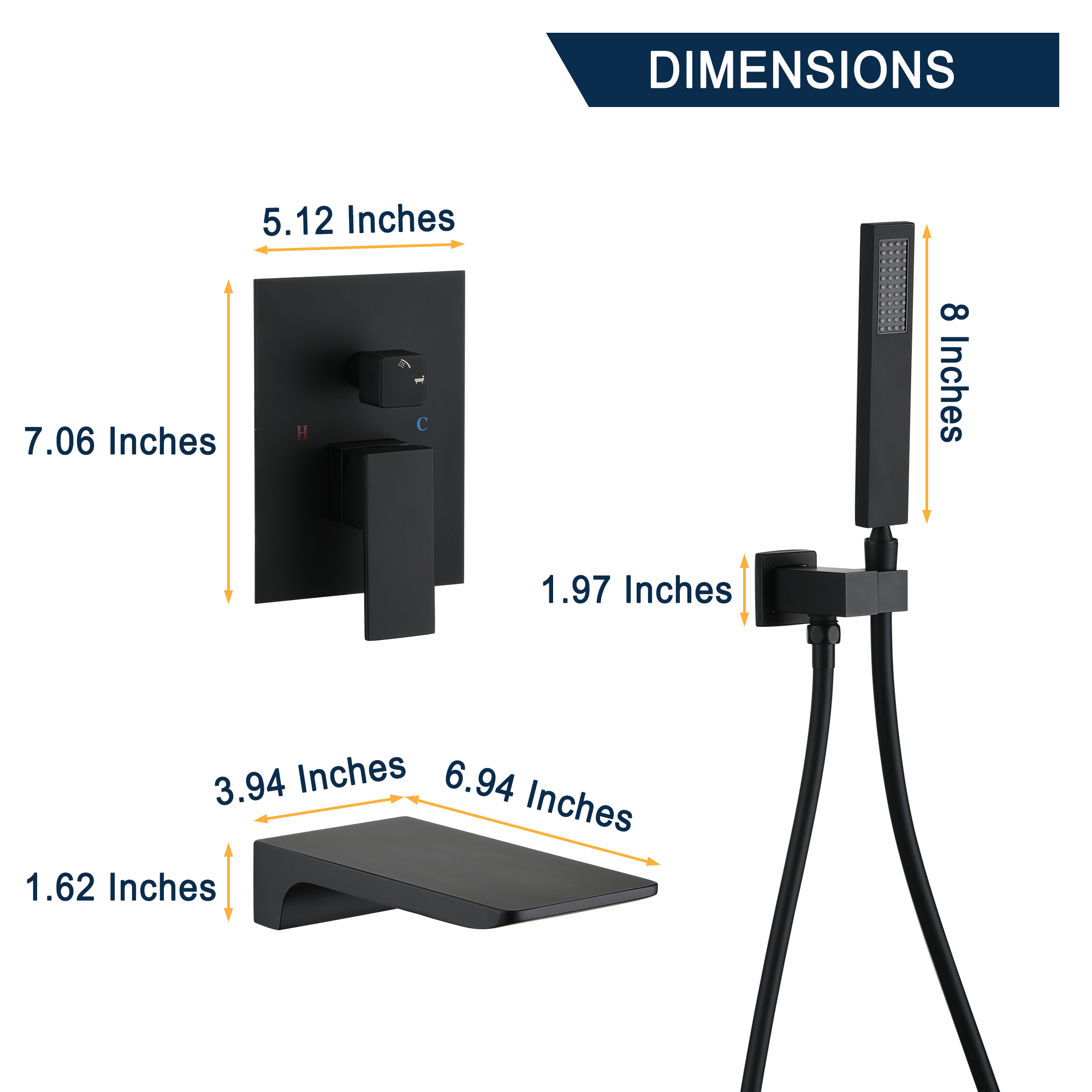 Single-Handle 1-Spray Wall Mount Tub and Shower Faucet in Black Brass Handheld Shower (Valve Included)