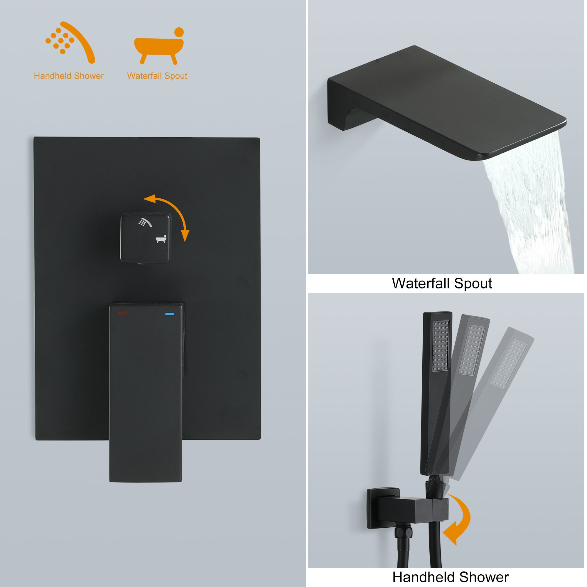 Single-Handle 1-Spray Wall Mount Tub and Shower Faucet in Black Brass Handheld Shower (Valve Included)