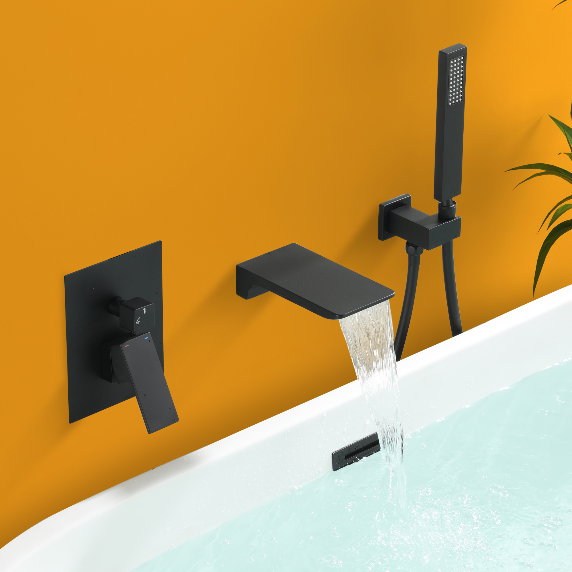 Single-Handle 1-Spray Wall Mount Tub and Shower Faucet in Black Brass Handheld Shower (Valve Included)